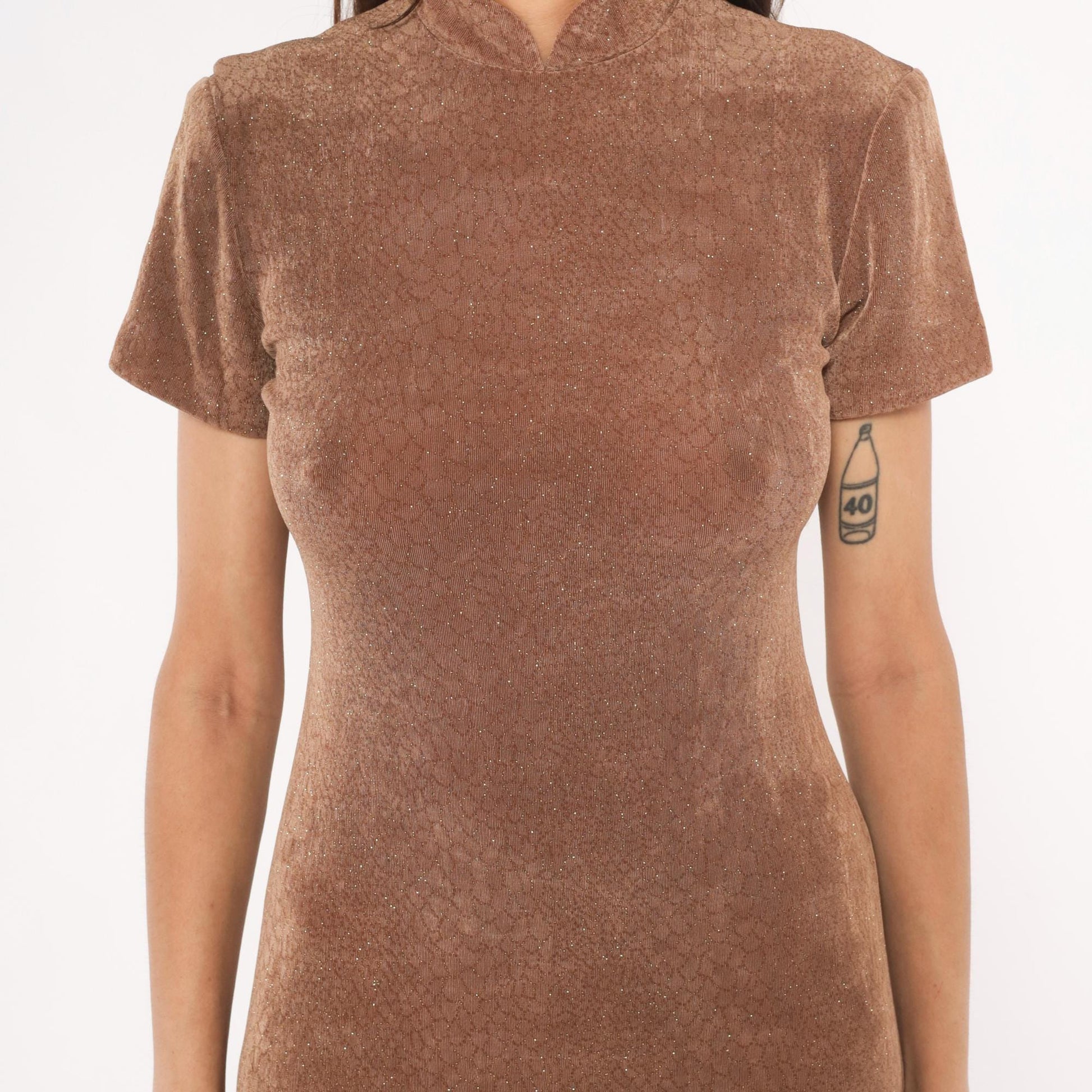 90s Jessica Howard Mocha Velvet Maxi Dress Glitter Mock Neck Small