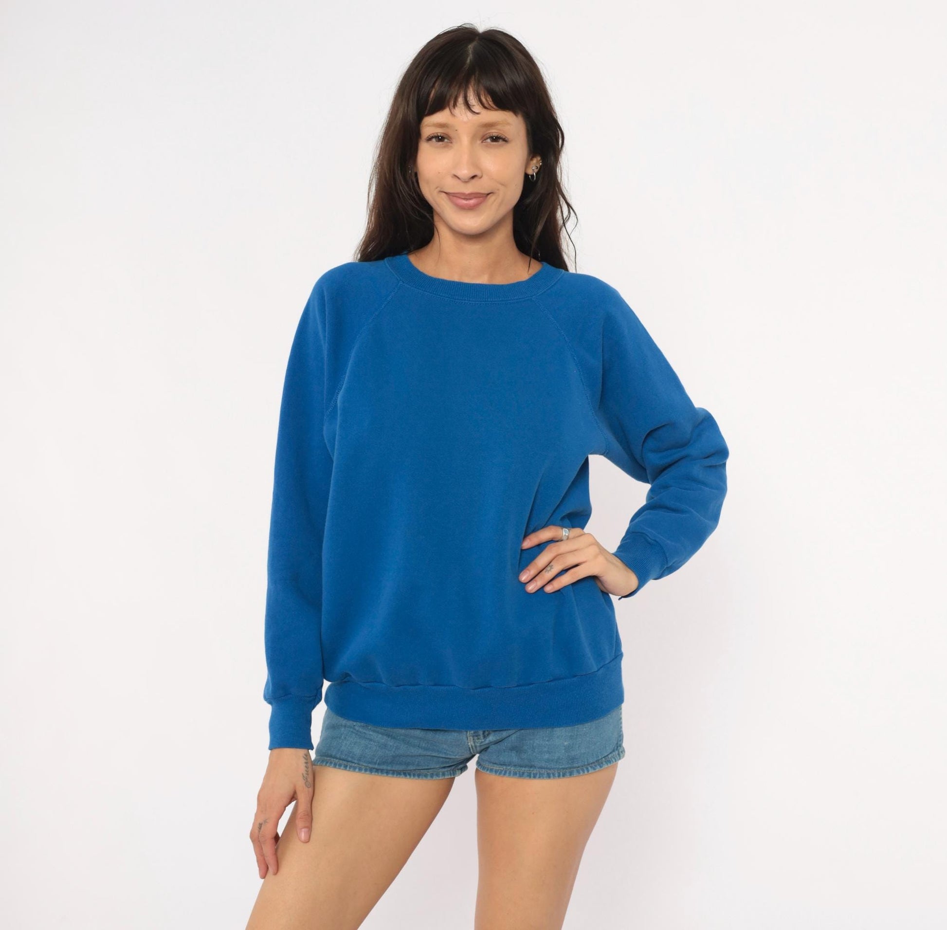 80s Pannill Cobalt Raglan Sweatshirt Crewneck Pullover Blue Large L