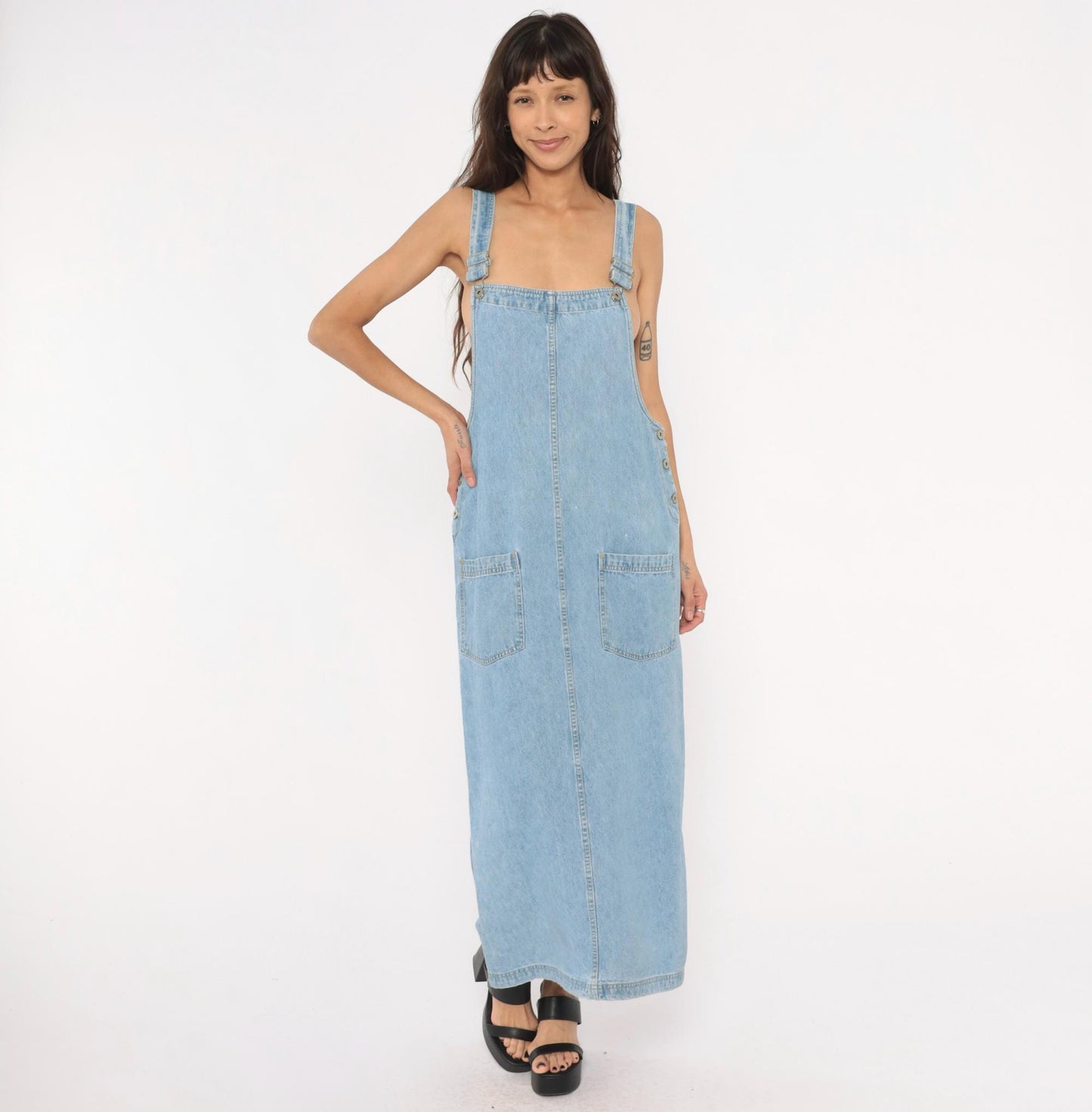 Y2K Faded Glory Light Blue Denim Overall Dress Maxi Length Medium M