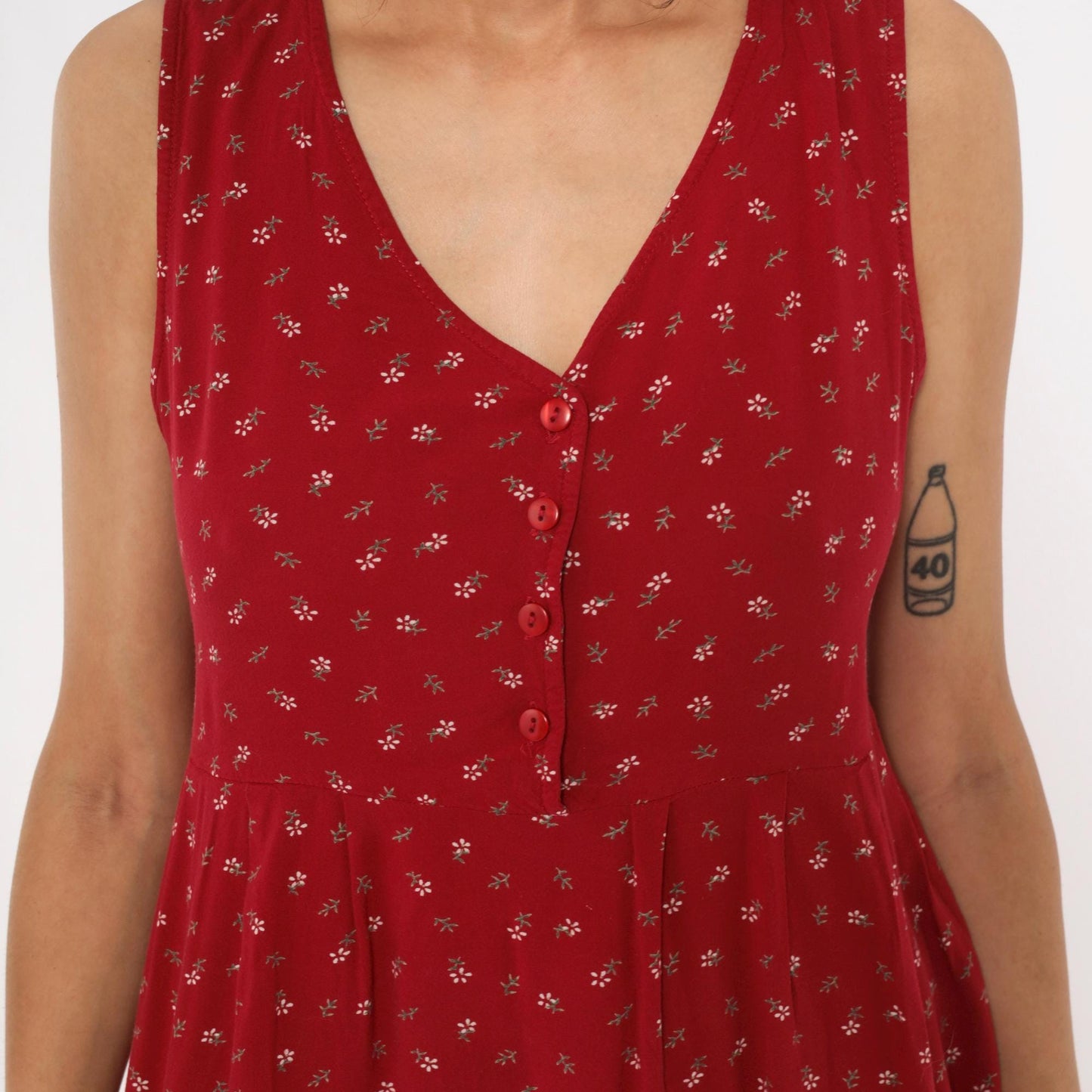 90s Motherhood Ditsy Floral Sundress Red Sleeveless Babydoll Medium M