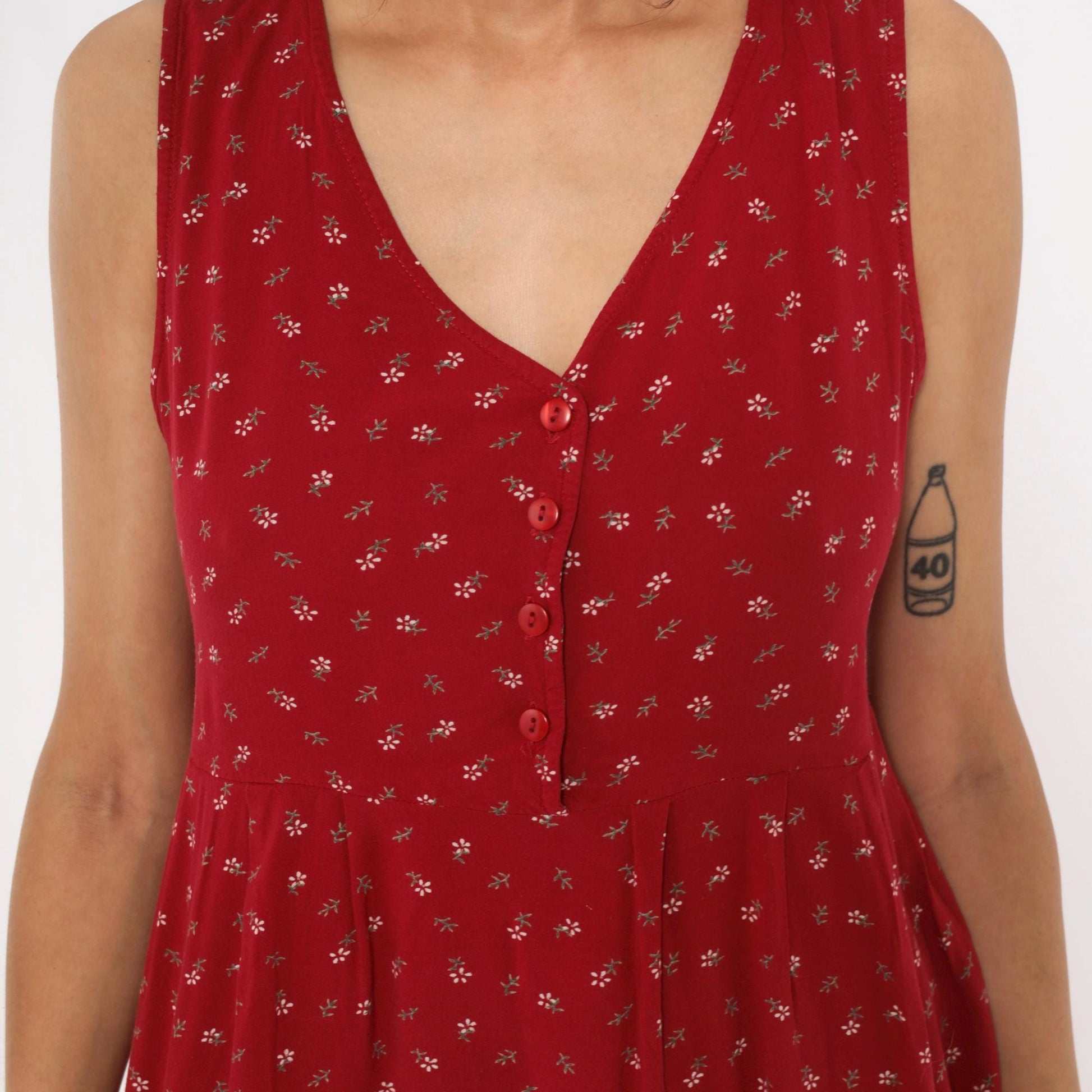 90s Motherhood Ditsy Floral Sundress Red Sleeveless Babydoll Medium M