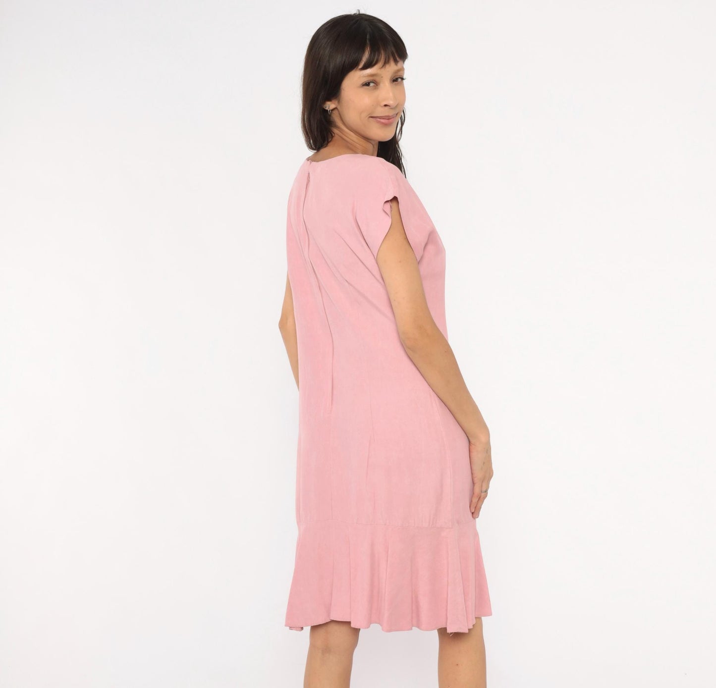 80s Damon Petite Dusty Rose Drop Waist Dress Cap Sleeve Knee Length Small S