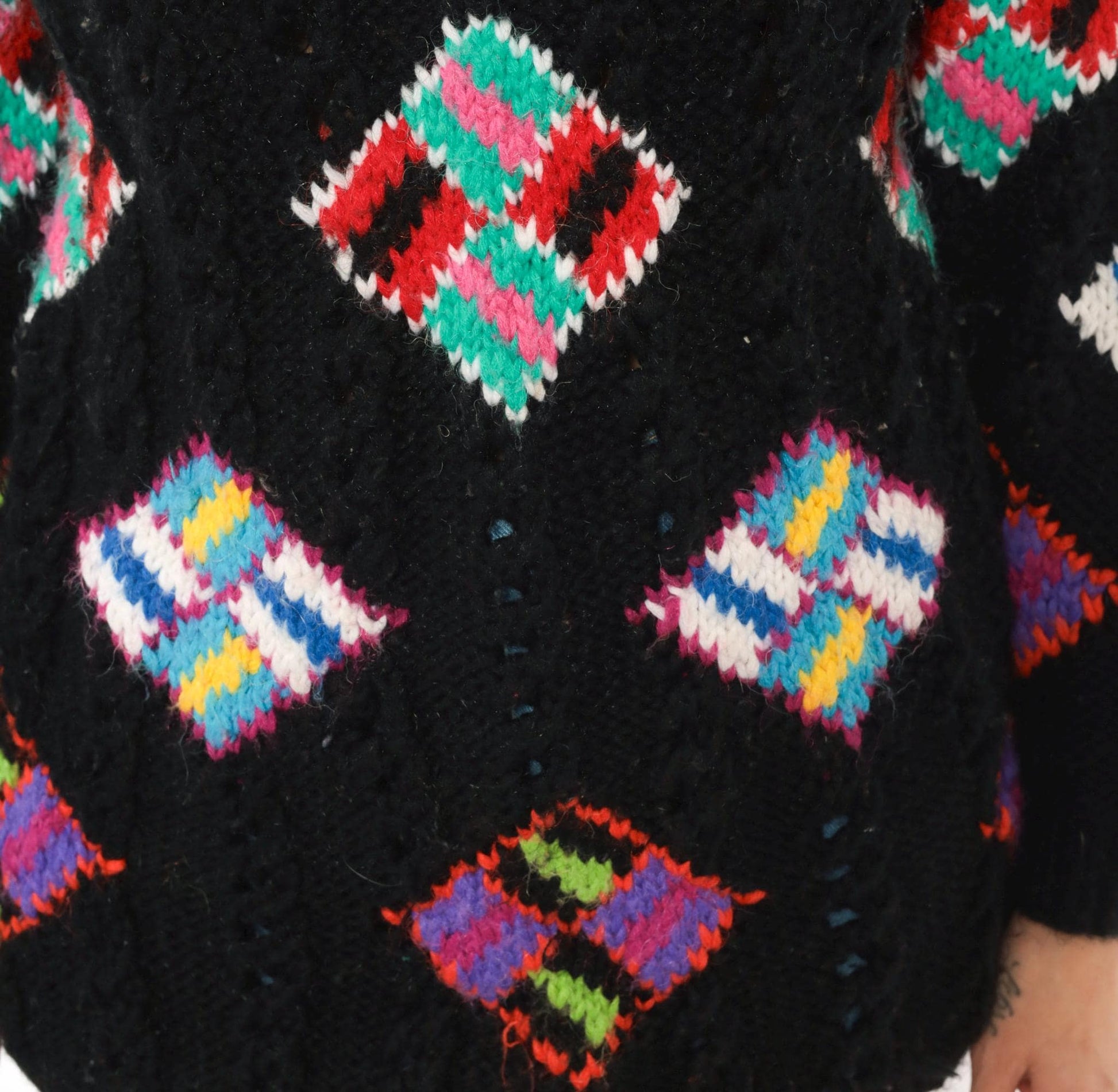 90s Kitty Hawk Fair Isle Sweater Black Multicolor Diamond Pullover Small S