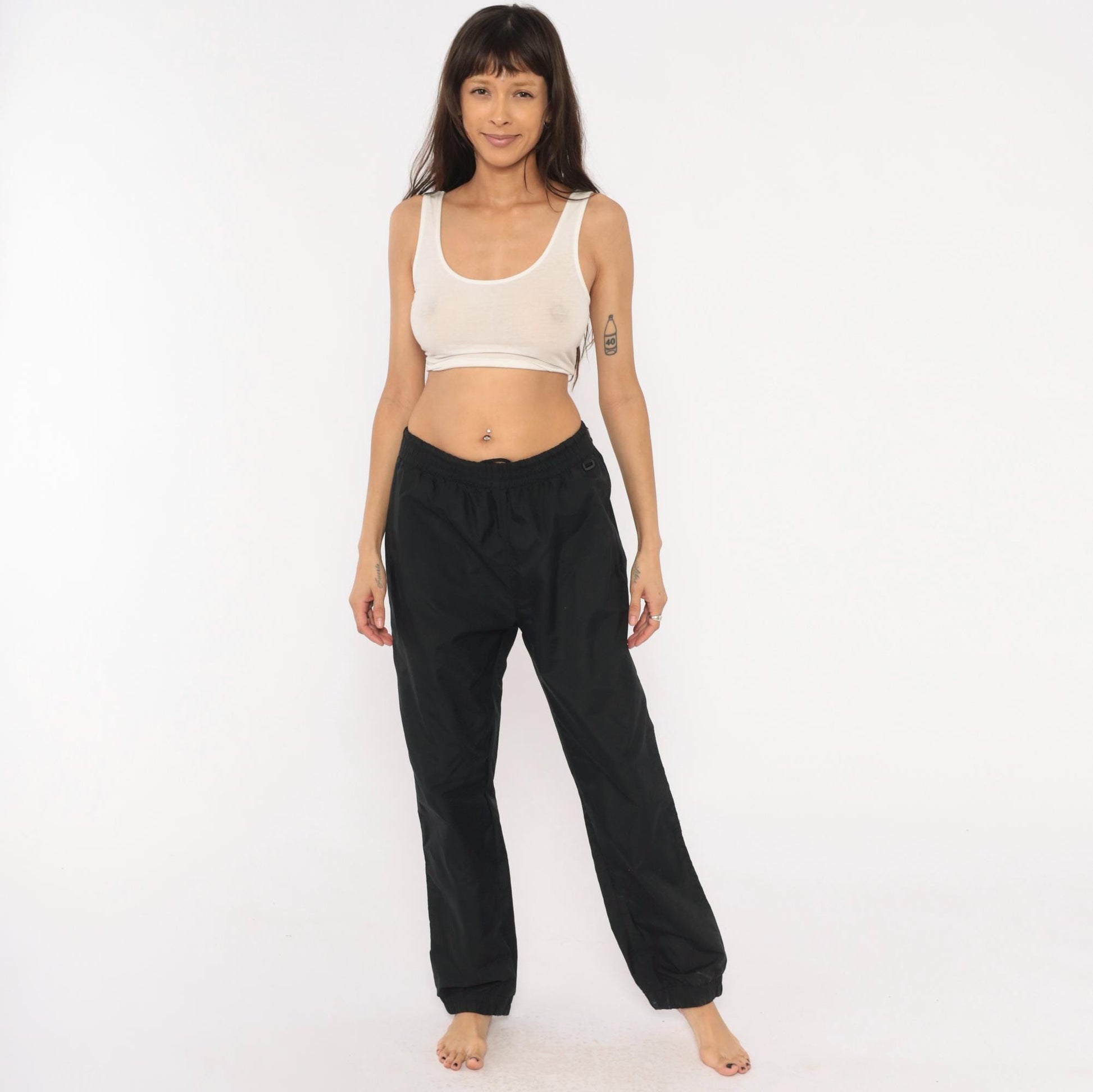90s Sportina Black Nylon Track Pants Tapered Joggers Medium M