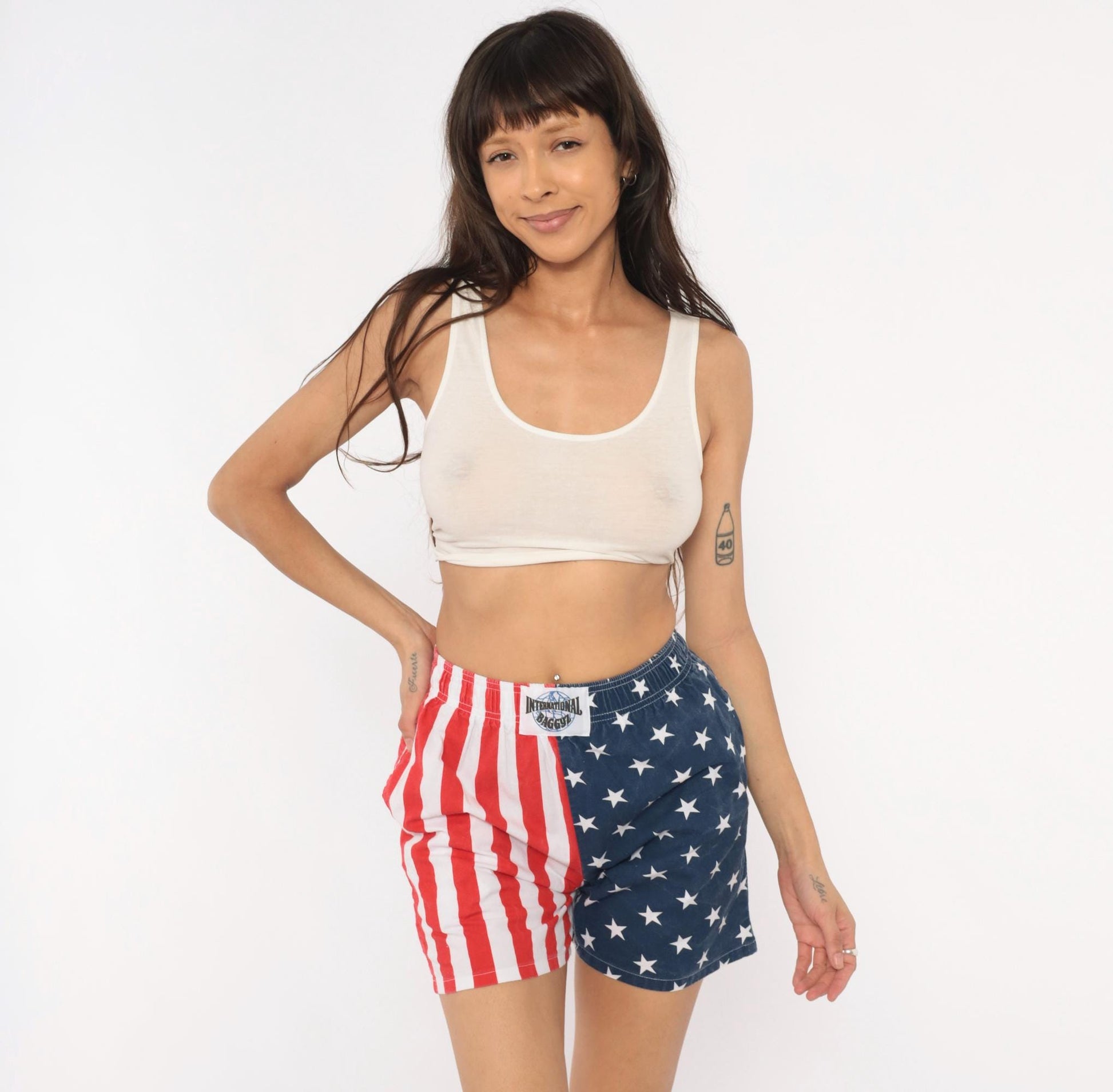 90s International Baggyz American Flag Shorts Stars Stripes Navy Small
