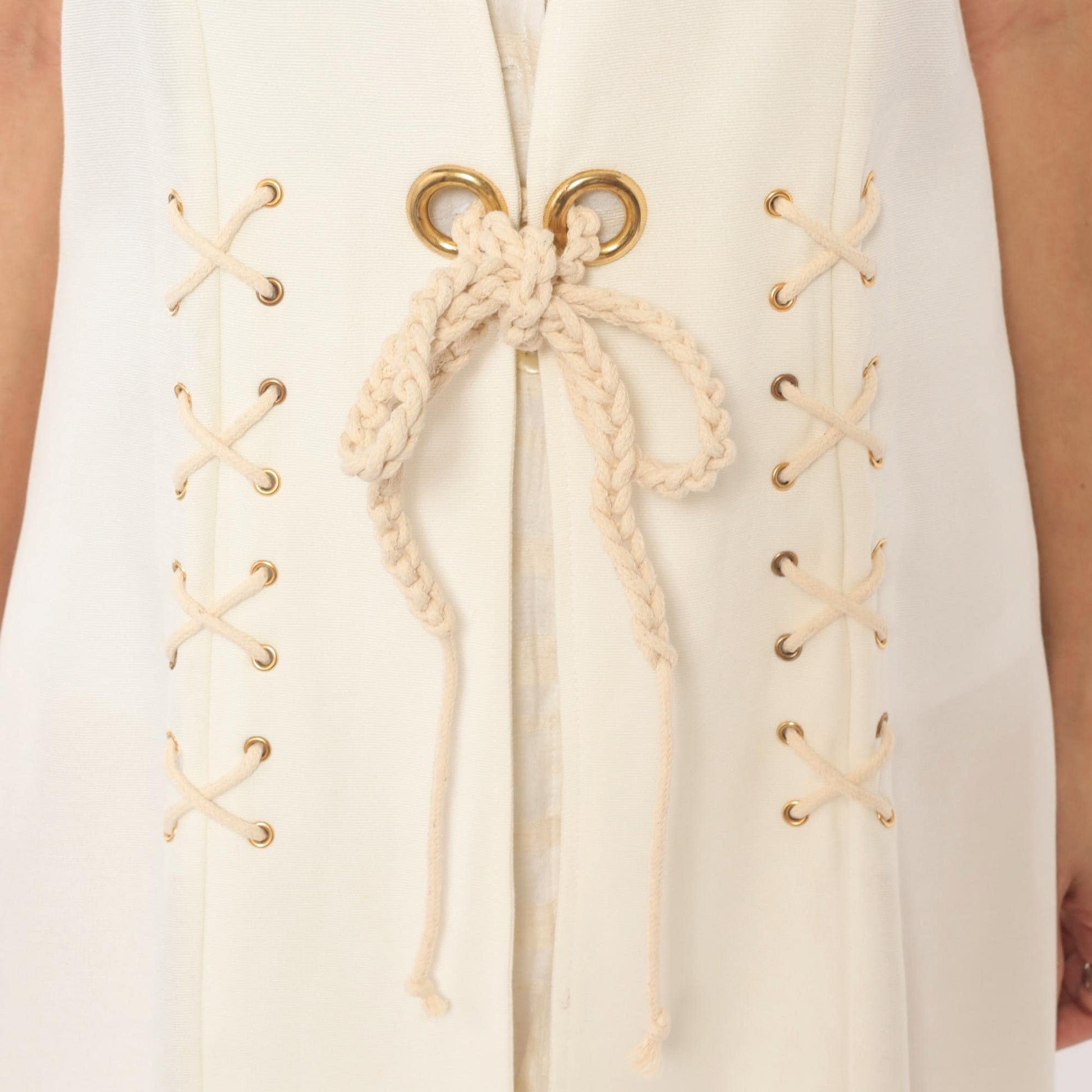 90s Mack Harold Cream Blazer Dress Lace-Up Corset Mini Nautical Medium M