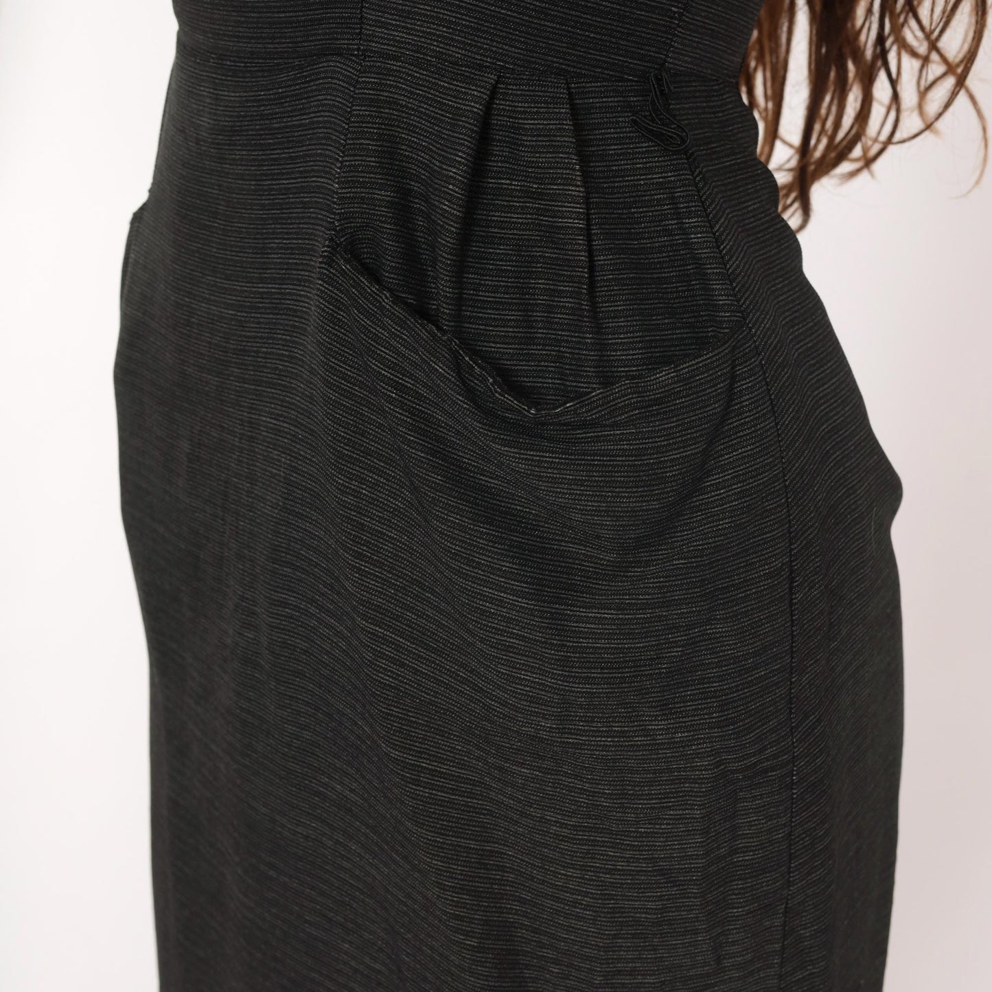 60s Mod Mini Dress Black Grey Pinstripe Sleeveless Shift Extra Small XS