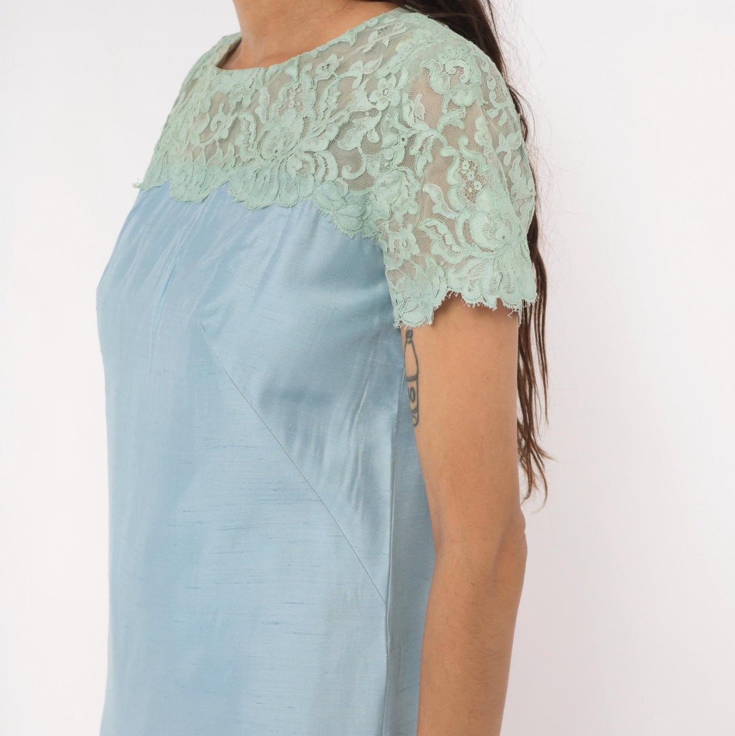 1960s Country Miss Mint Lace A-Line Shift Dress Powder Blue Small