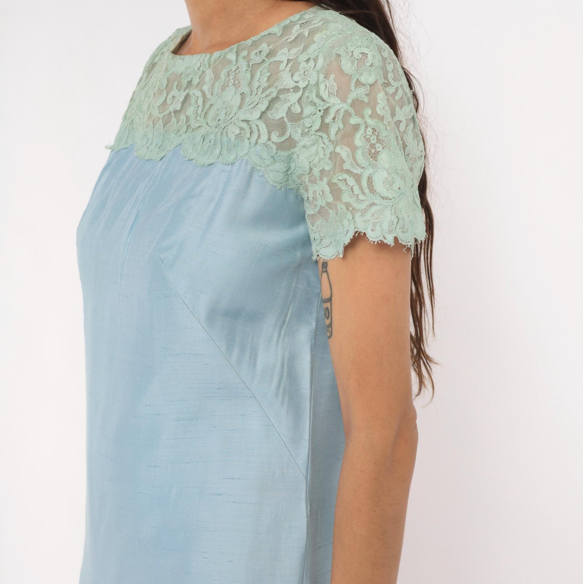 1960s Country Miss Mint Lace A-Line Shift Dress Powder Blue Small