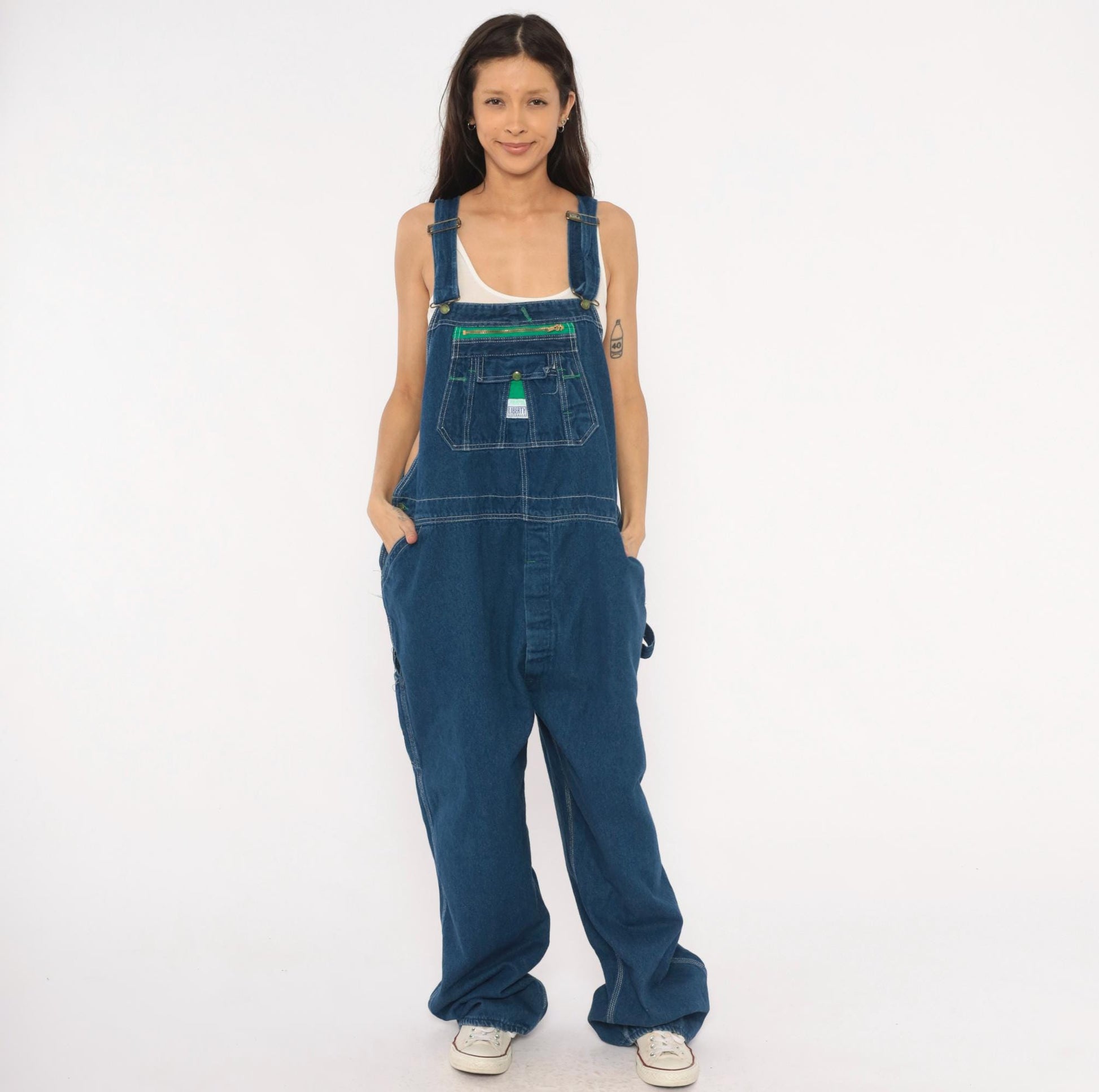 Y2K Liberty Denim Bib Overalls Green Pocket Carpenter Workwear Plus Size XXL