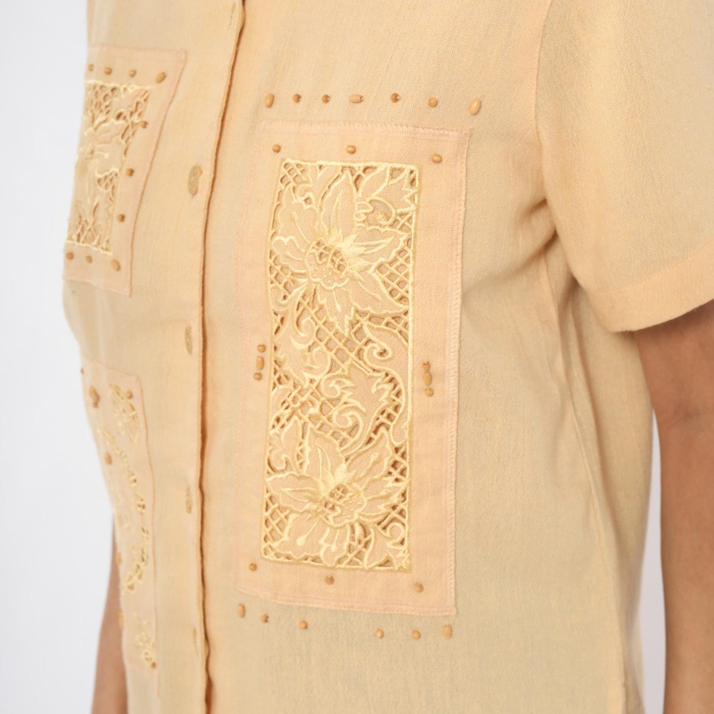 80s Alfred Dunner Cutwork Lace Blouse Cream Floral Embroidered Petite Small