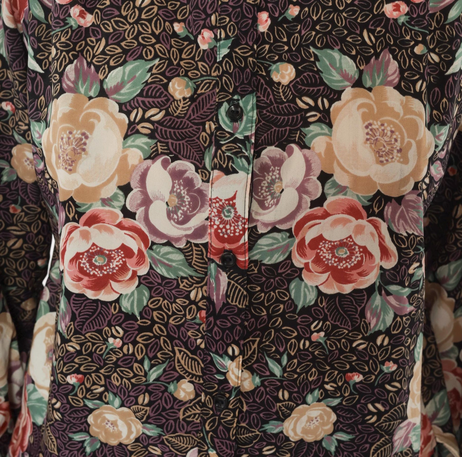 80s Elles Belles Floral Blouse Puff Shoulder Rose Print Plum Medium