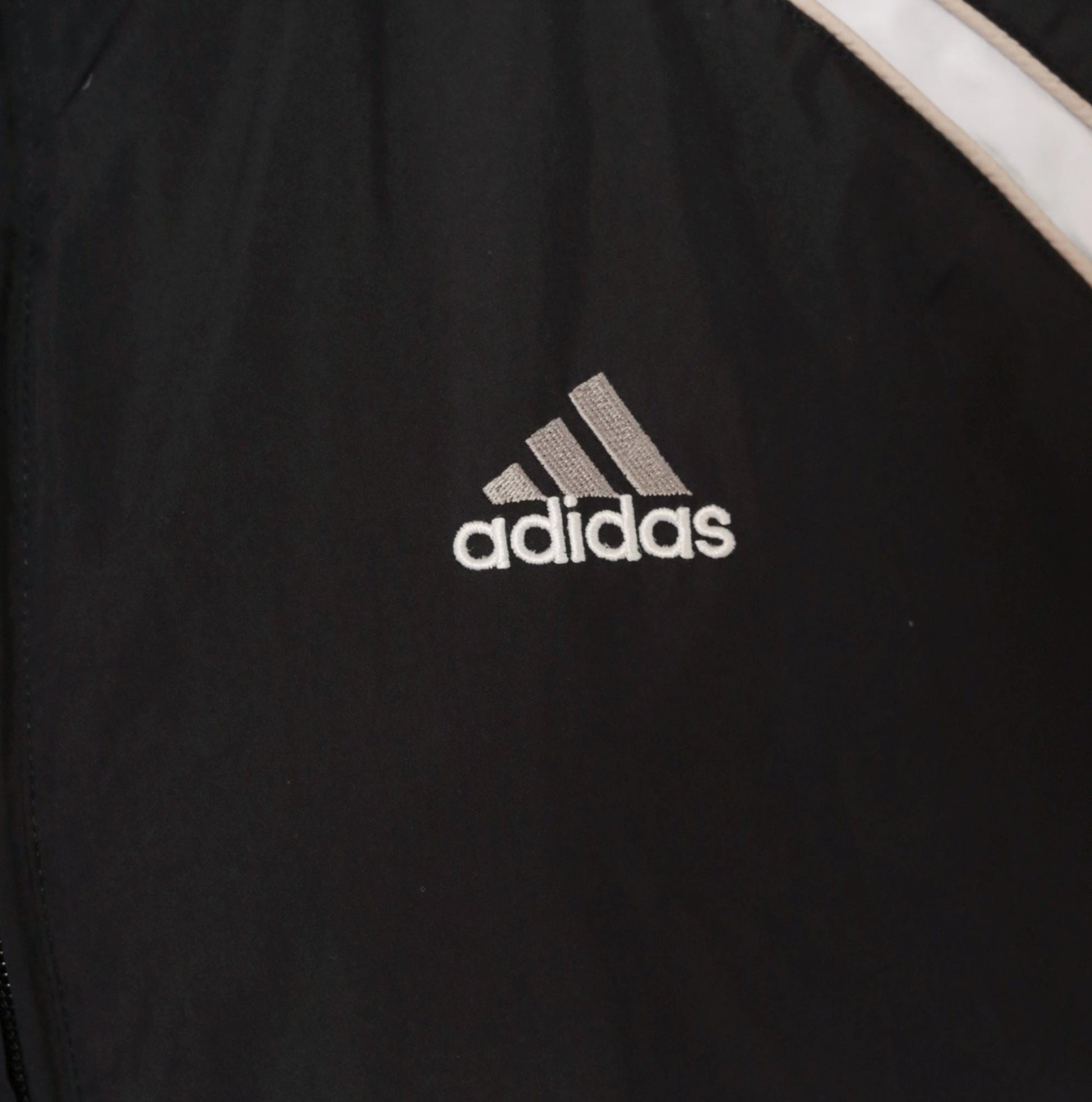 2000s Adidas Black Windbreaker White Stripe Raglan Jacket Plus Size XXL