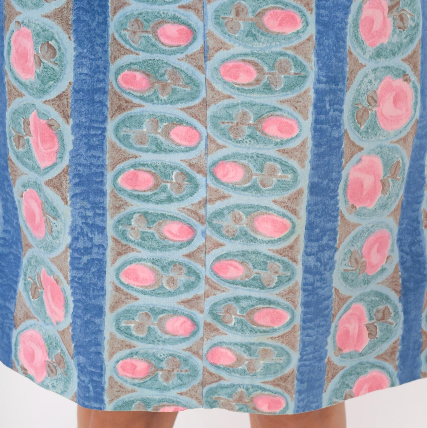 80s Floral Medallion Shirtdress Blue Pink Striped Cotton Sleeveless Medium