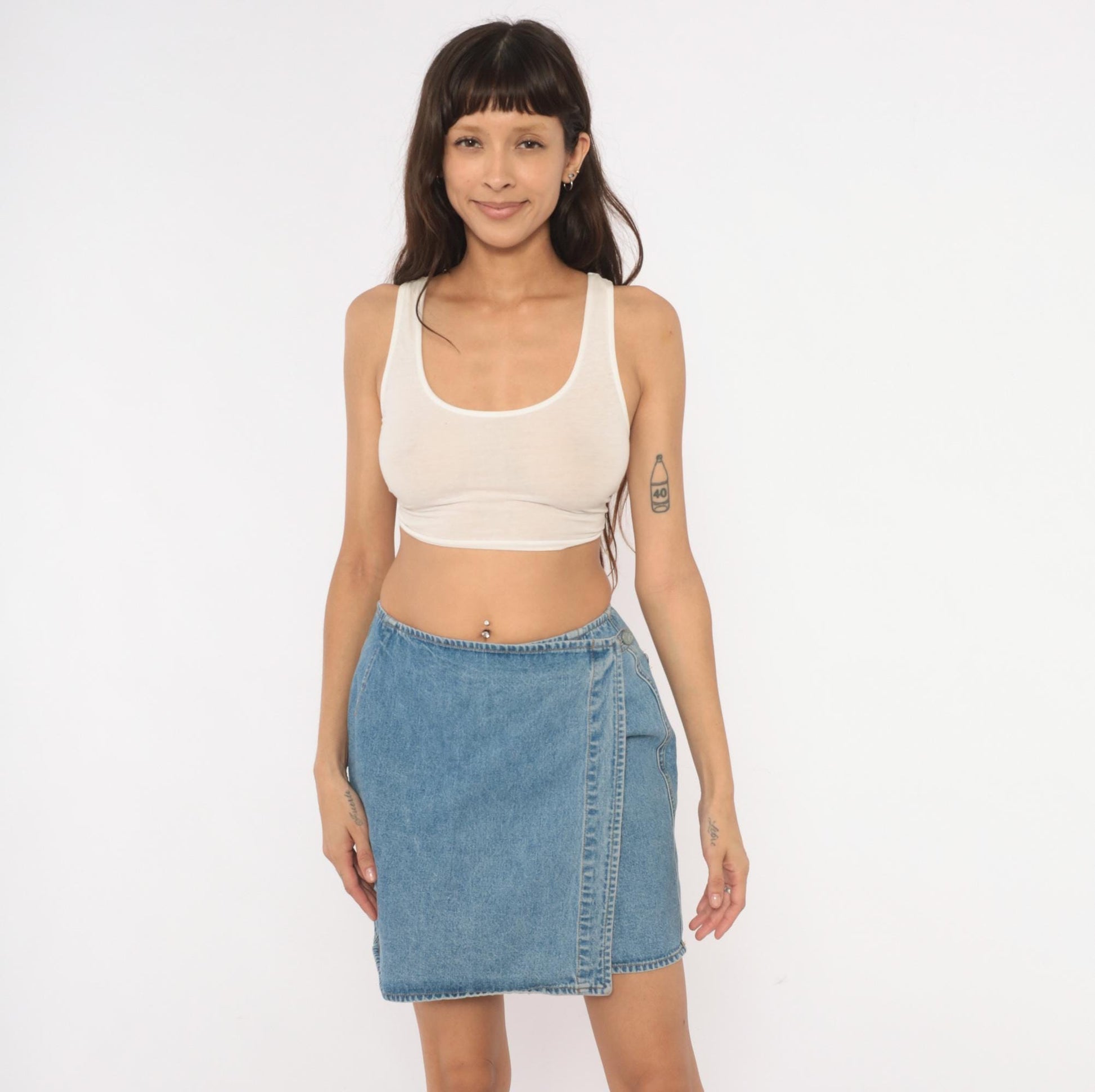 90s Calvin Klein Denim Mini Skirt Light Wash Blue A-Line Small S