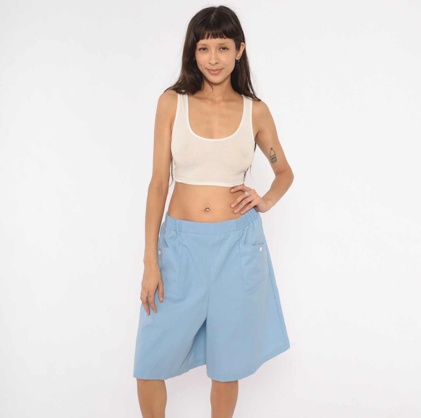 80s Haband Sky Blue Culottes Wide Leg Shorts Palazzo Pants Extra Large XL