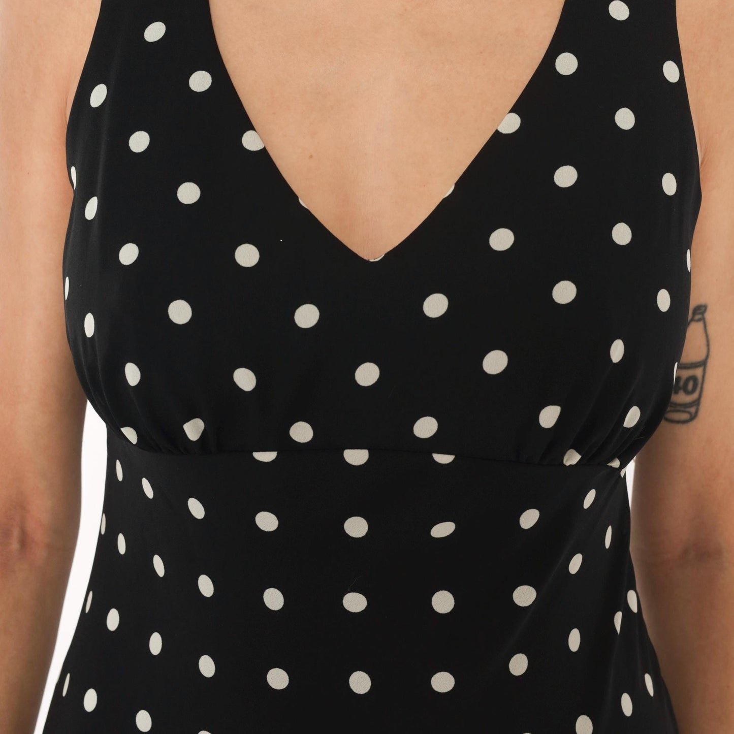 90s Alyn Paige Polka Dot Maxi Dress Black White V Neck Empire Waist Medium M
