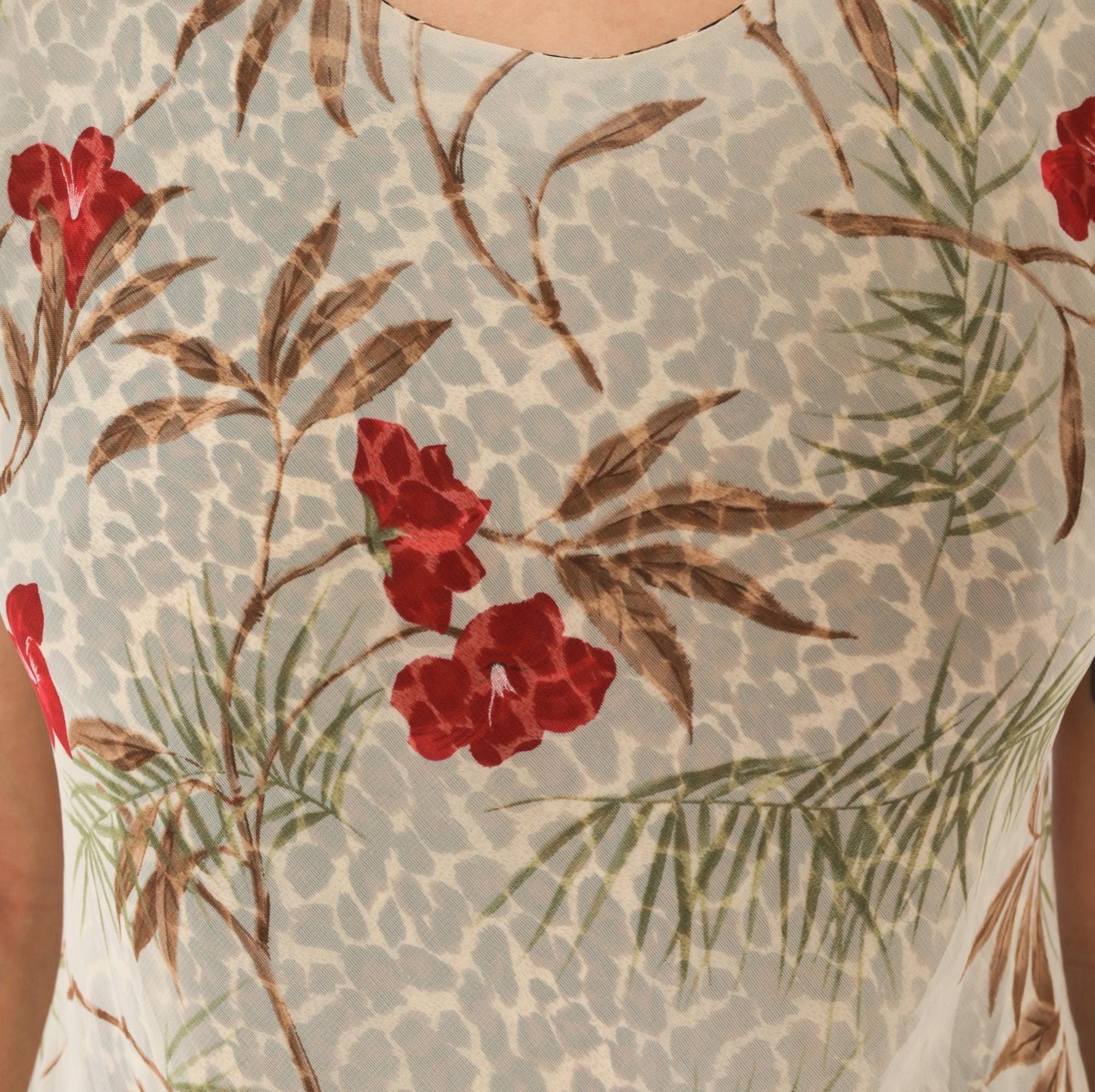 90s Jessica Howard Leopard Floral A-Line Dress Tan Tropical Print Medium M