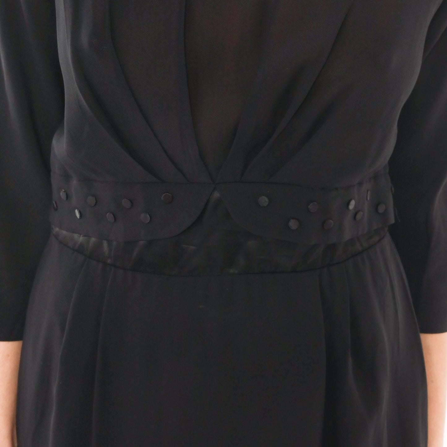 1950s Town Tempo Originals Black Cocktail Dress V-Neck Twist Front Medium M