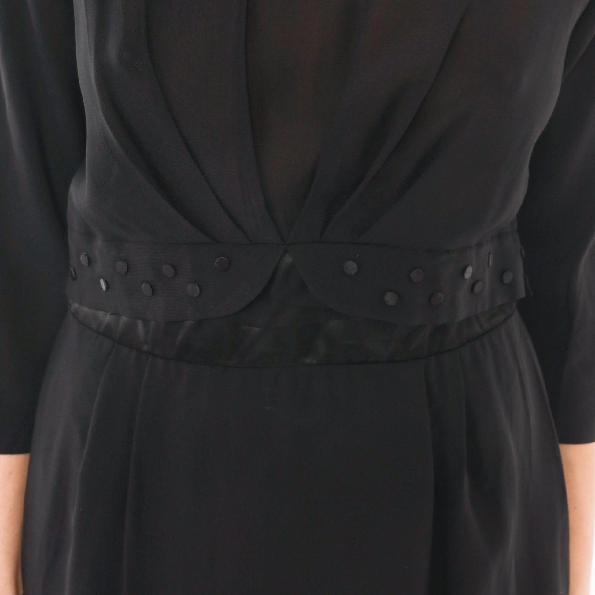 1950s Town Tempo Originals Black Cocktail Dress V-Neck Twist Front Medium M