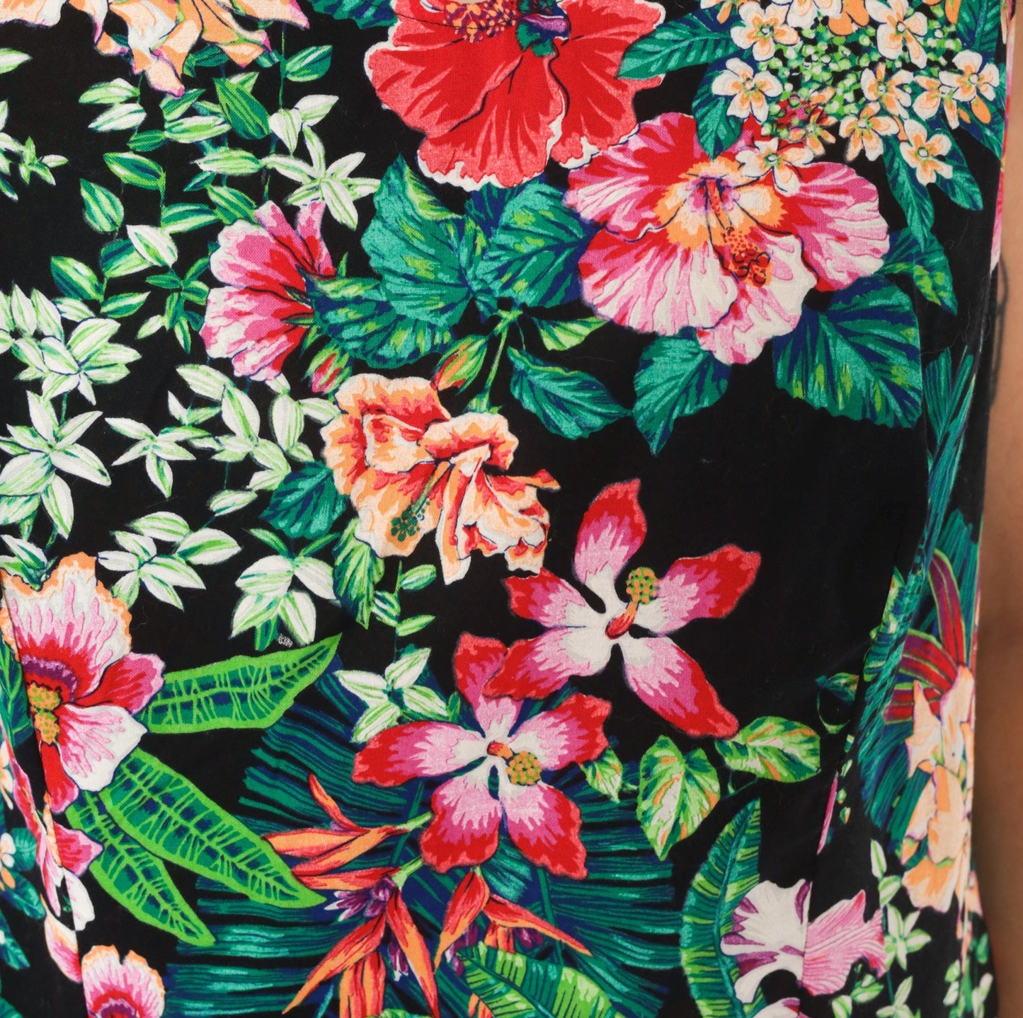 90s D.L. Originals Tropical Floral Sundress Black Pink Cotton Plus Size 1X