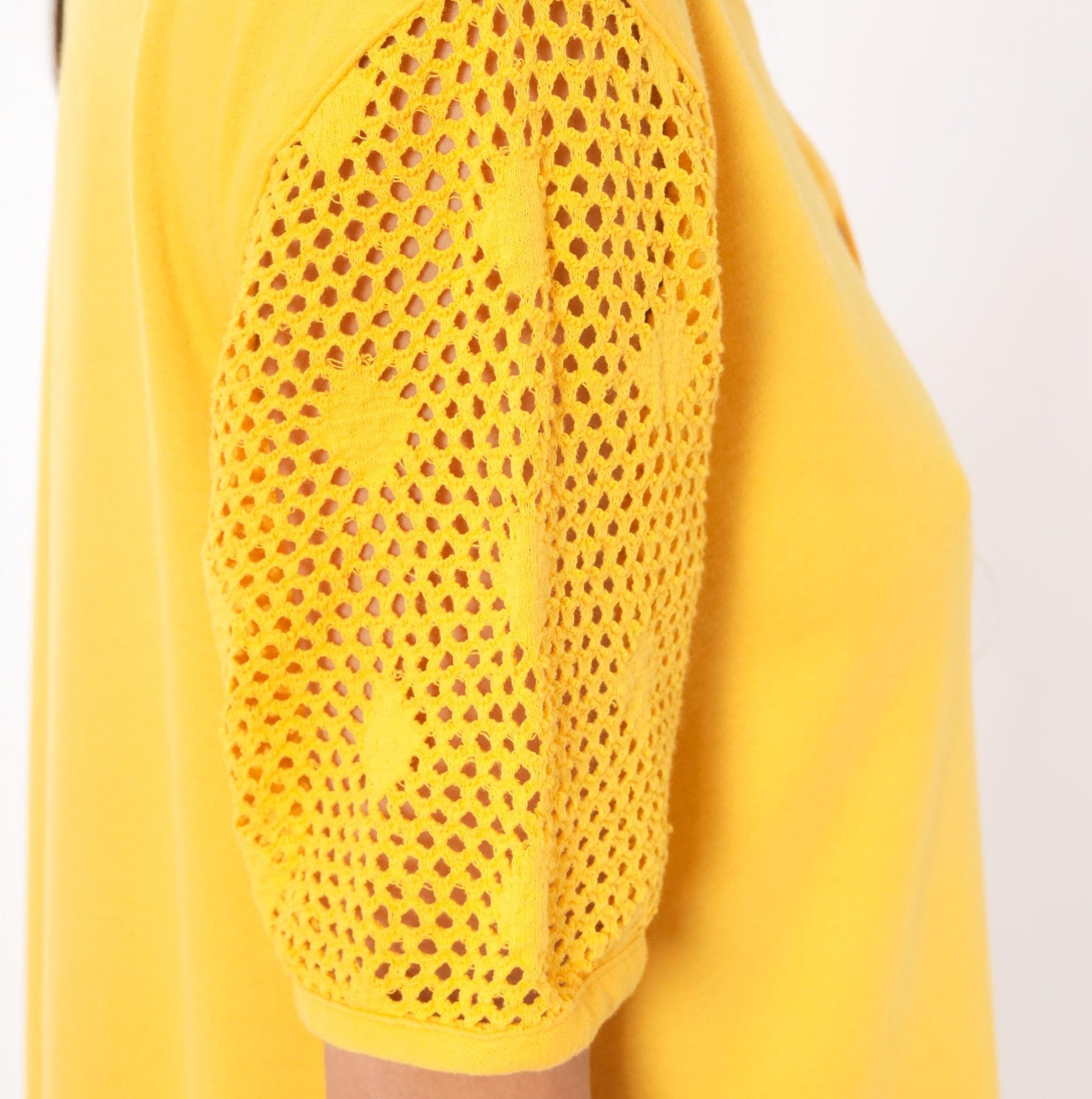 90s Leisure Living Sunflower Embroidered Dress Yellow Cotton Mesh Sleeve Small