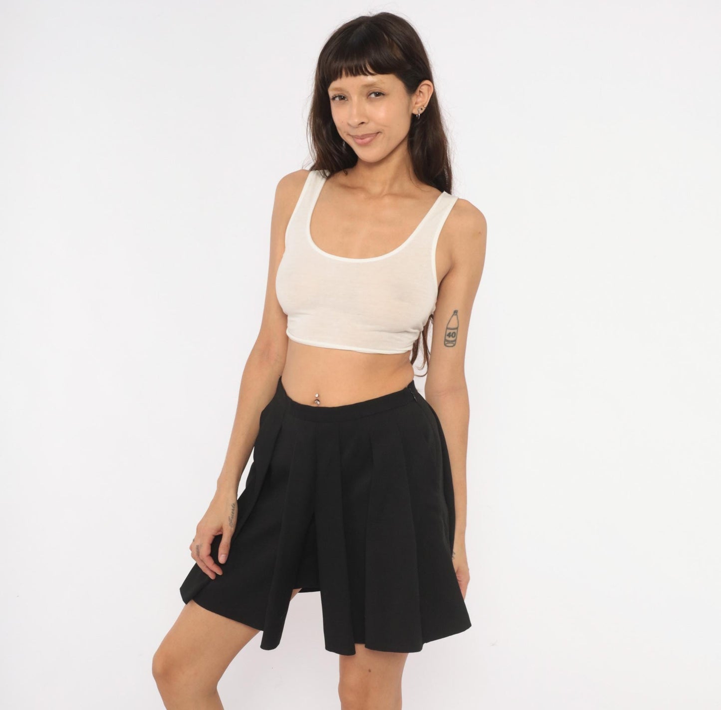 J. Crew 2000s Black Box Pleat Mini Skirt Flared A-Line Preppy Extra Small XS