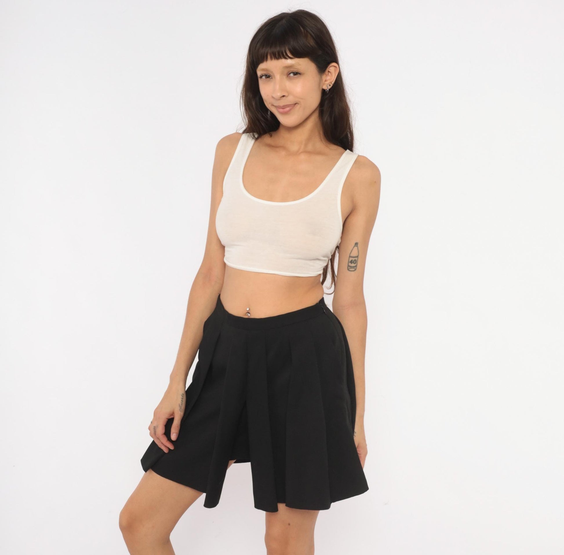 J. Crew 2000s Black Box Pleat Mini Skirt Flared A-Line Preppy Extra Small XS