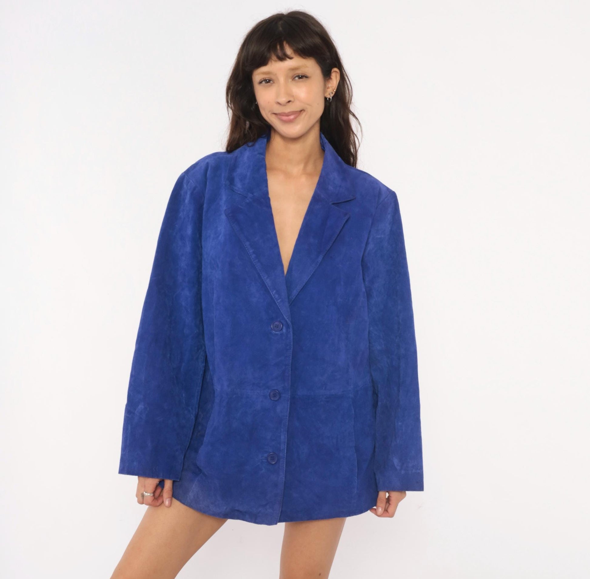2000s Jessica London Cobalt Suede Blazer Three Button Jacket Plus Size XXL