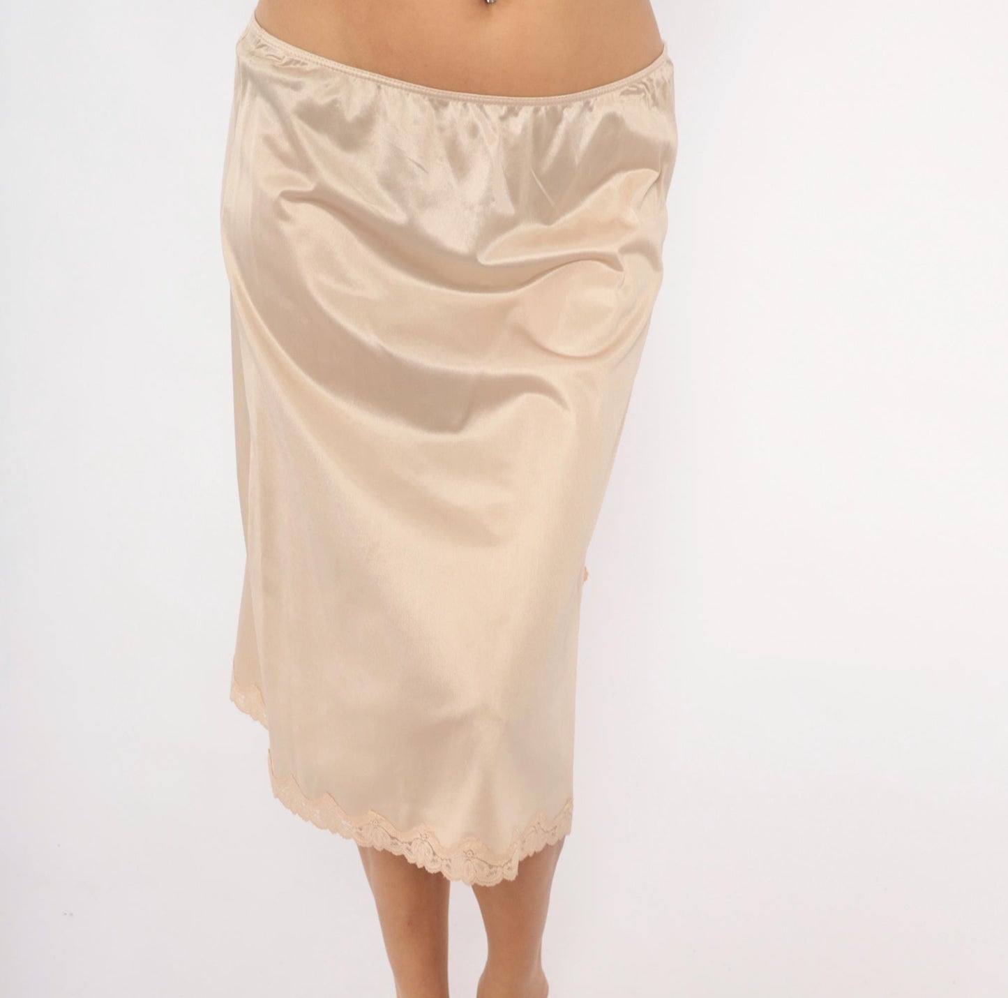 70s Sears Beige Half Slip Scalloped Lace Trim Nylon Medium
