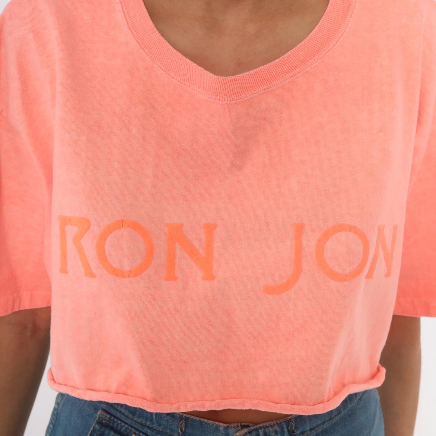 90s Ron Jon Surf Shop Neon Peach Crop Top Cotton Tee One Size