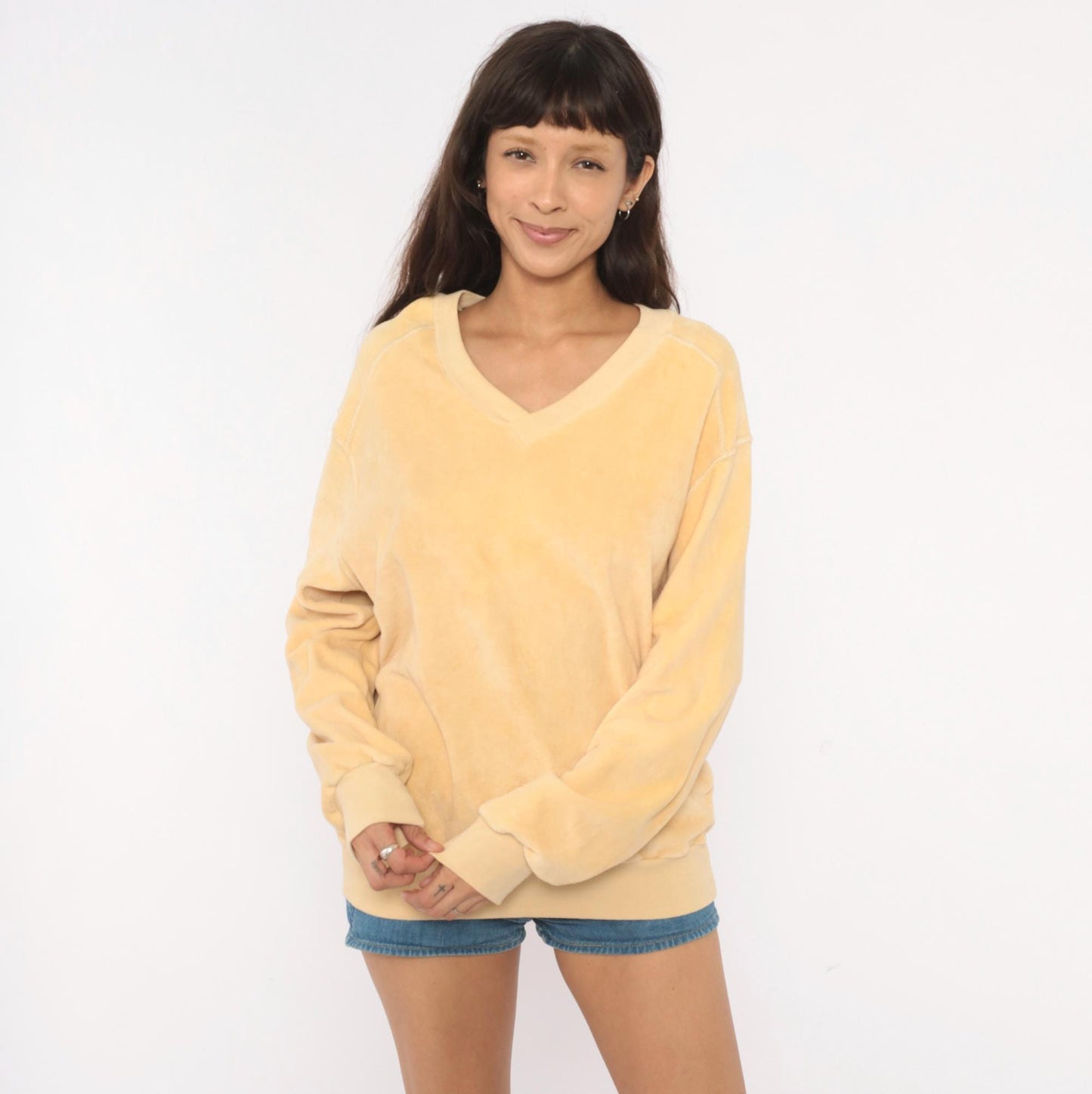80s Admit One Velour Sweatshirt Cream Raglan V-Neck Extra Large XL