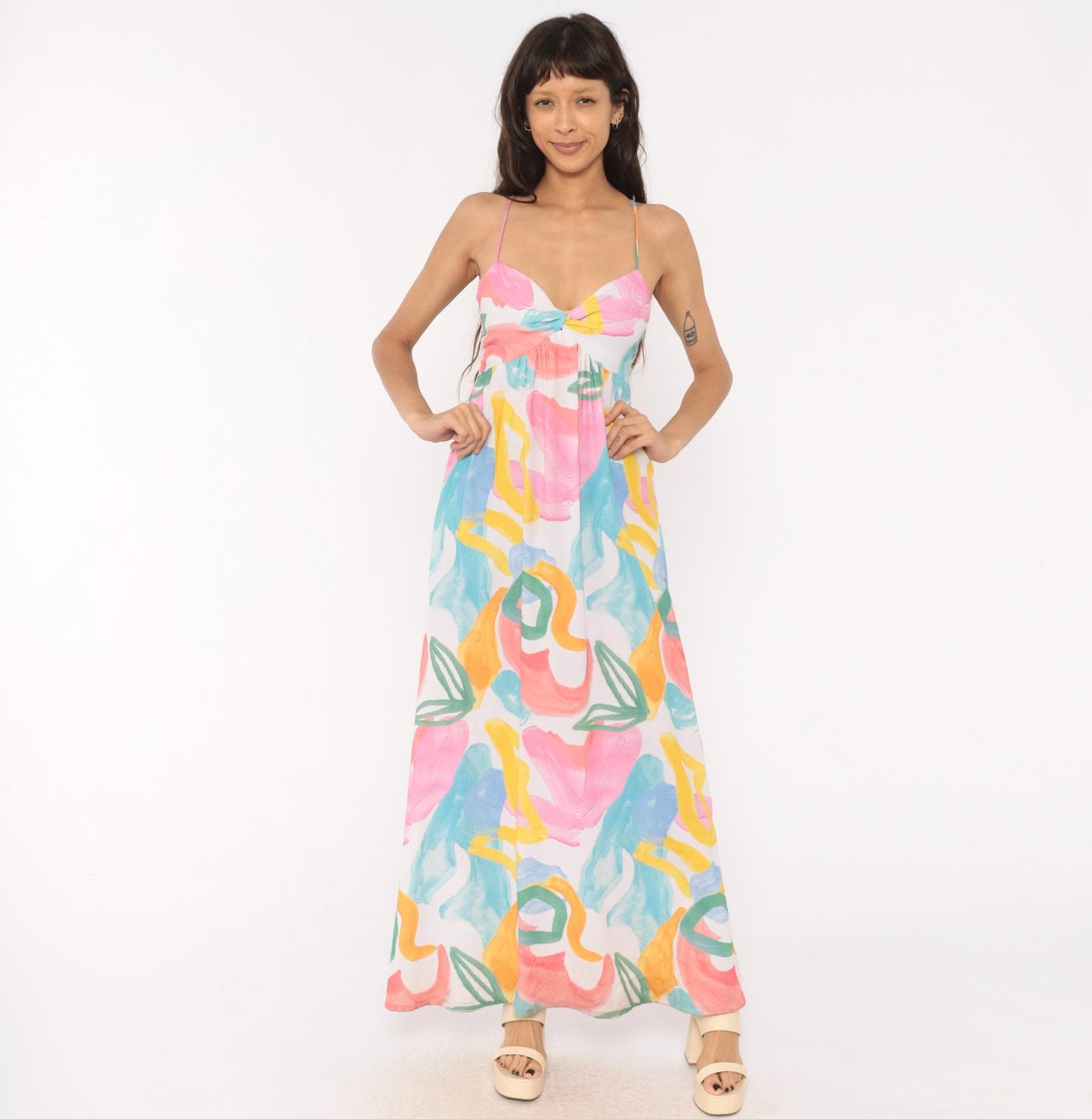 2000s Show Me Your Mumu Abstract Brushstroke Maxi Dress Spaghetti Strap Small
