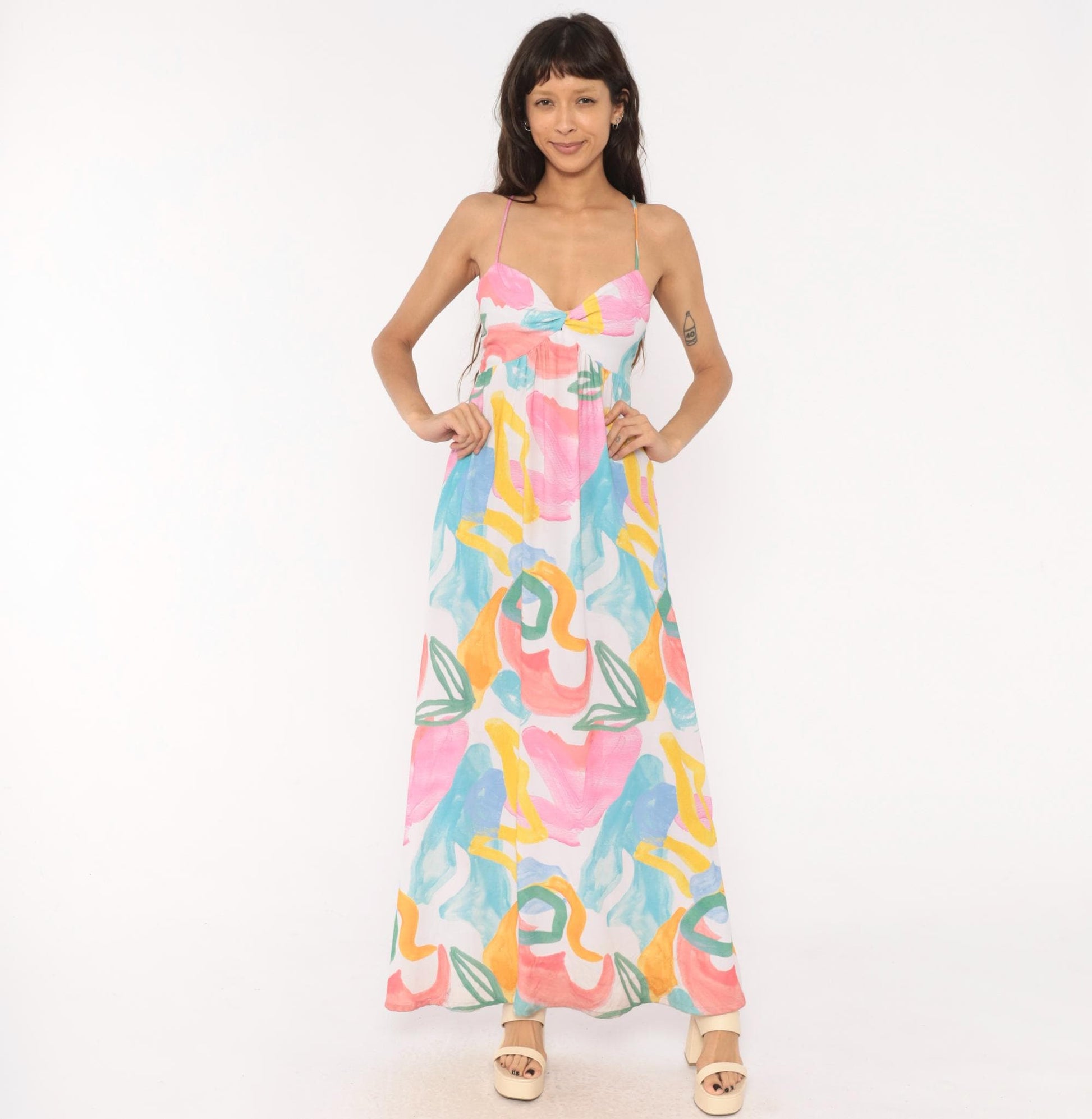2000s Show Me Your Mumu Abstract Brushstroke Maxi Dress Spaghetti Strap Small