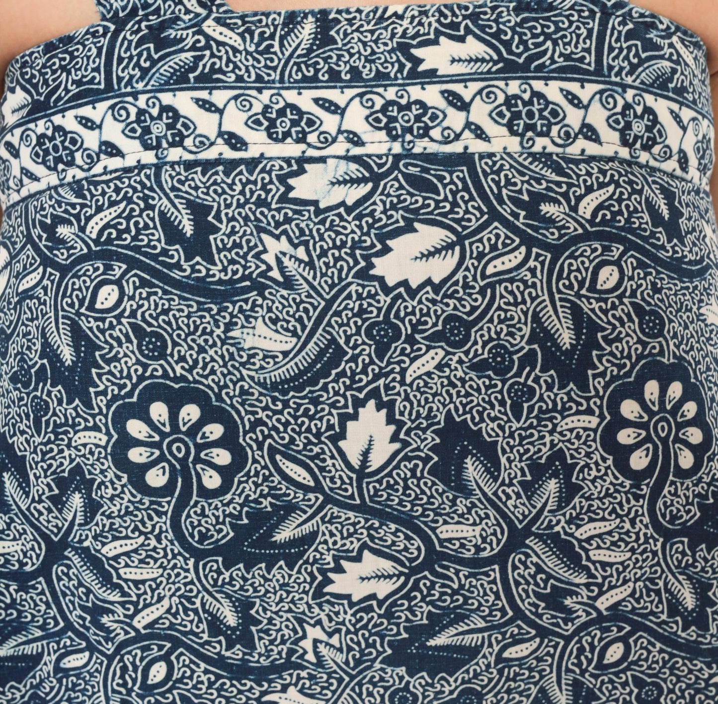 90s Navy Batik Floral Sundress Cotton Square Neck Knee-Length Extra Small XS