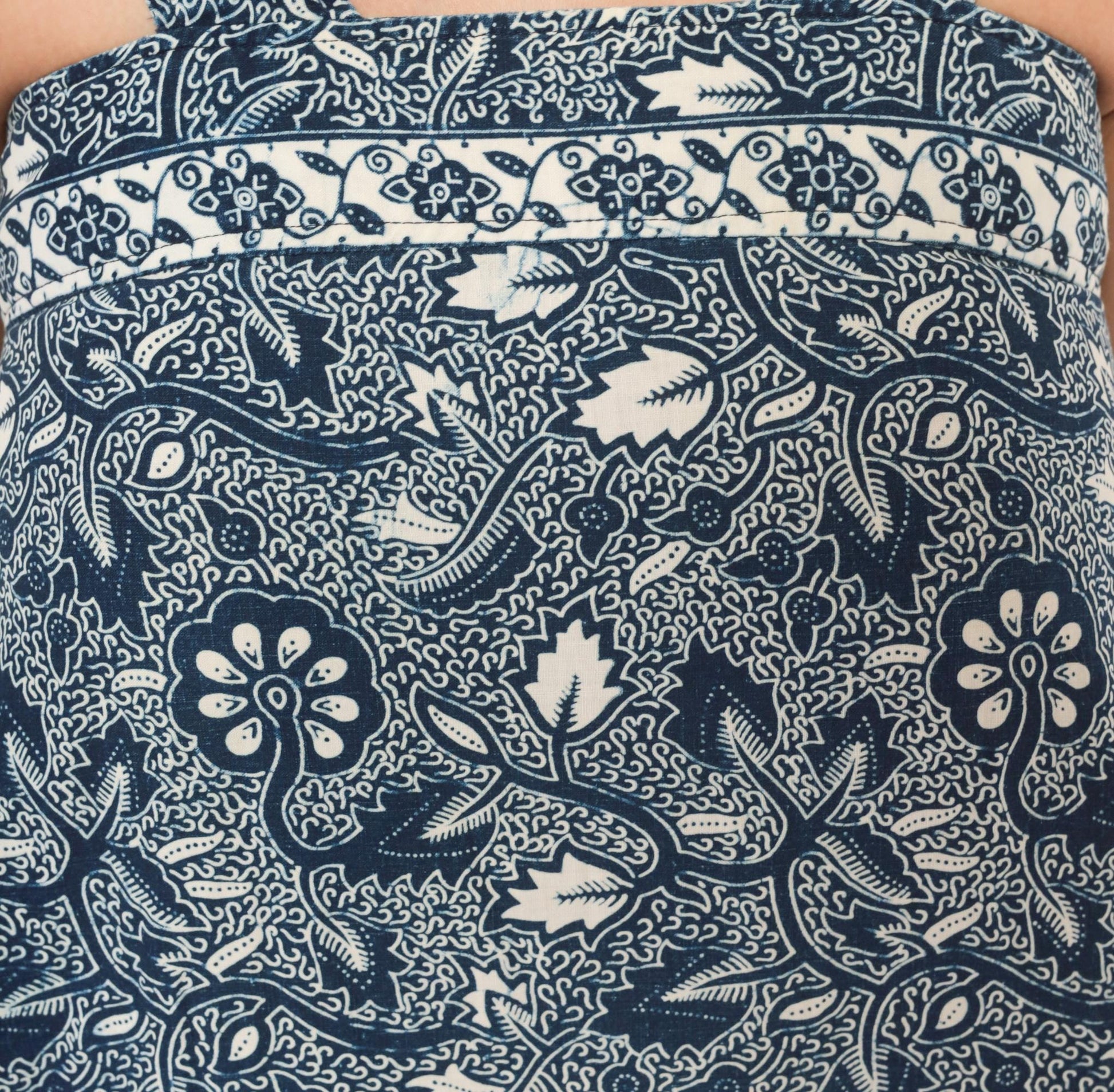 90s Navy Batik Floral Sundress Cotton Square Neck Knee-Length Extra Small XS