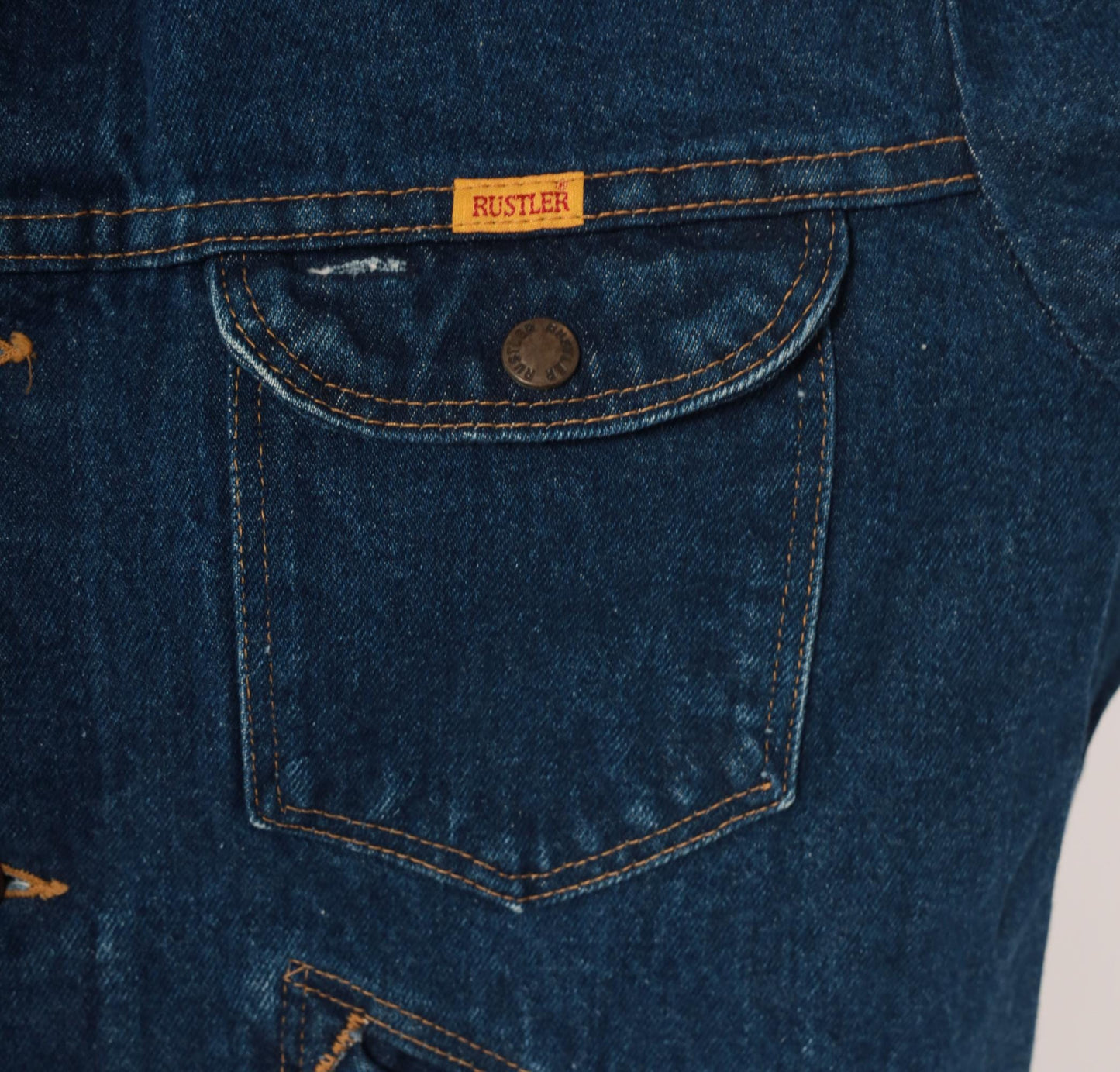 80s Rustler Dark Wash Denim Jacket Cotton Pointed Collar Medium