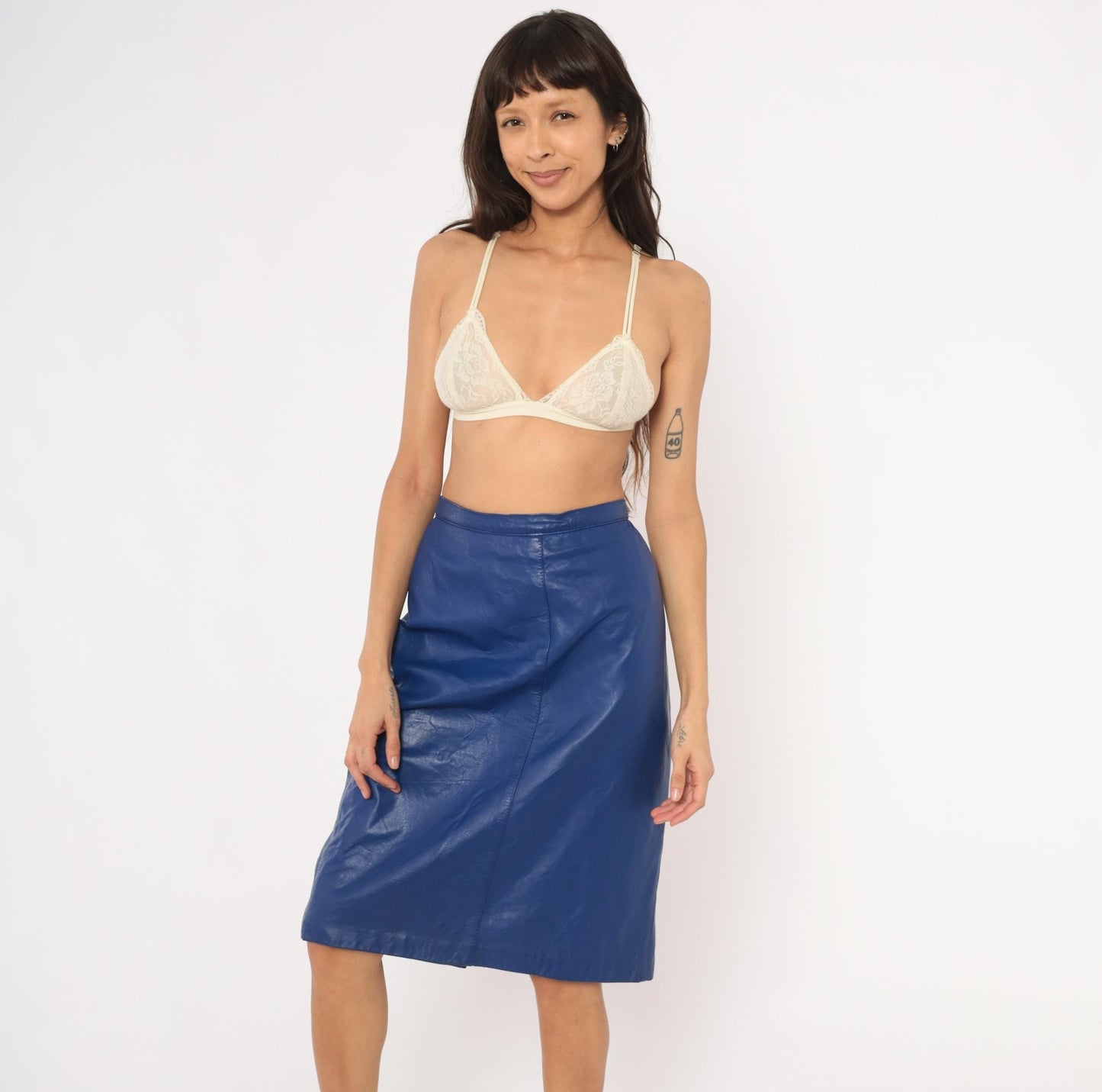 80s Bagatelle Cobalt Faux Leather Pencil Skirt High Waist Midi Side Zip Size 16
