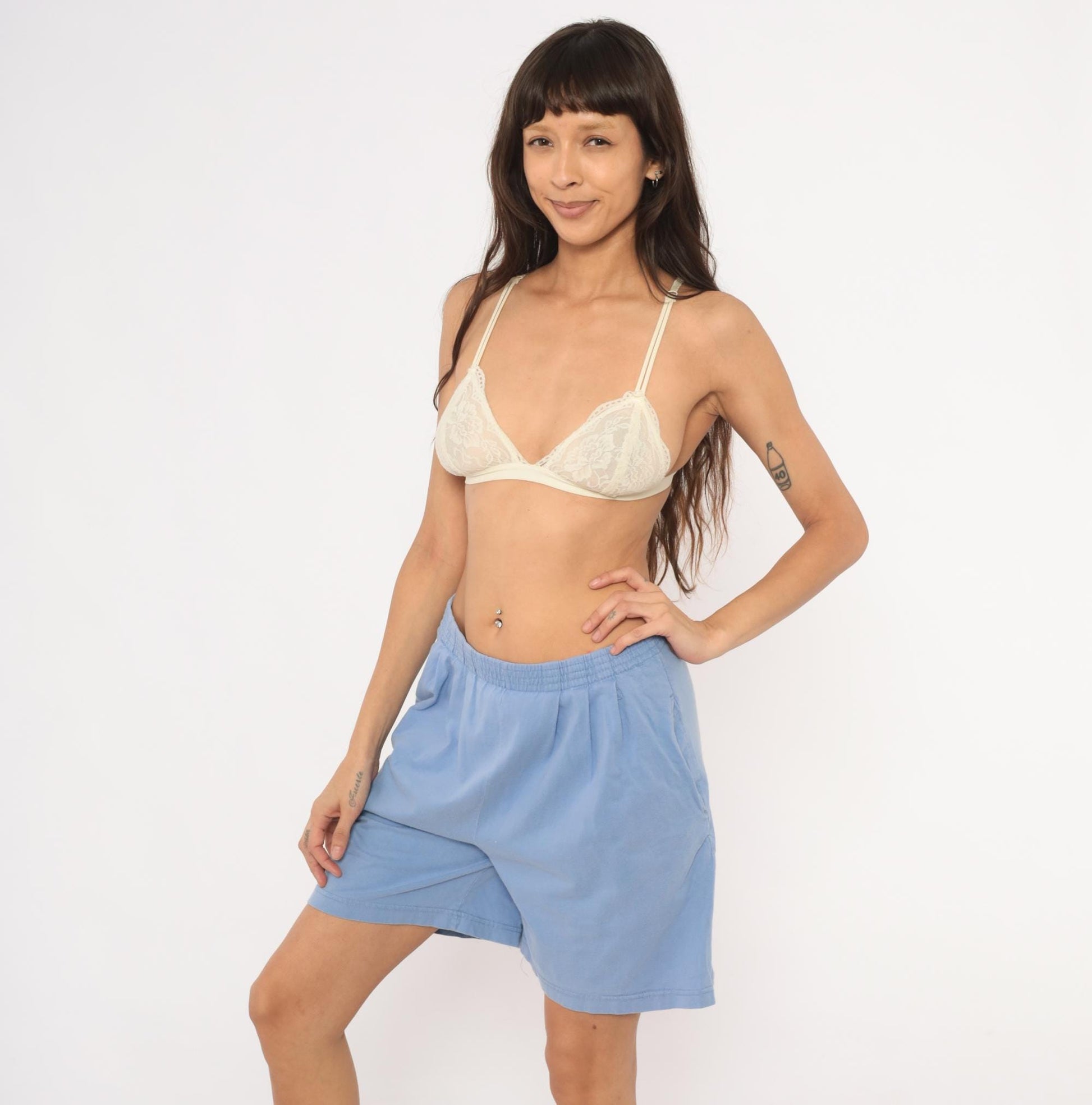 80s Lauren Brooke Pleated Bermuda Shorts Sky Blue Cotton Medium M