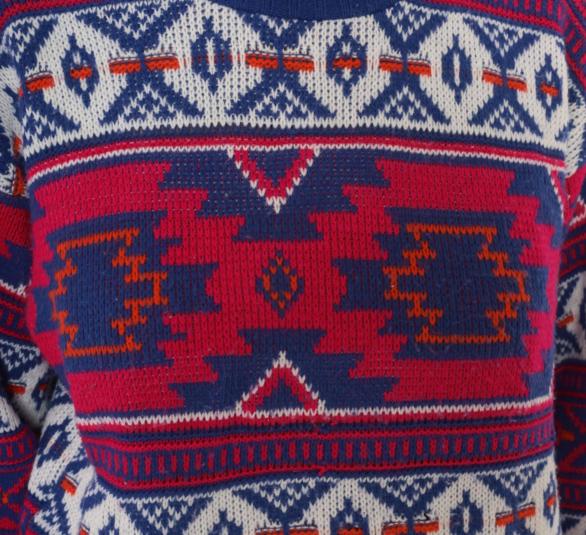 90s Croquet Southwestern Geometric Knit Pullover Navy Blue Pink Medium M