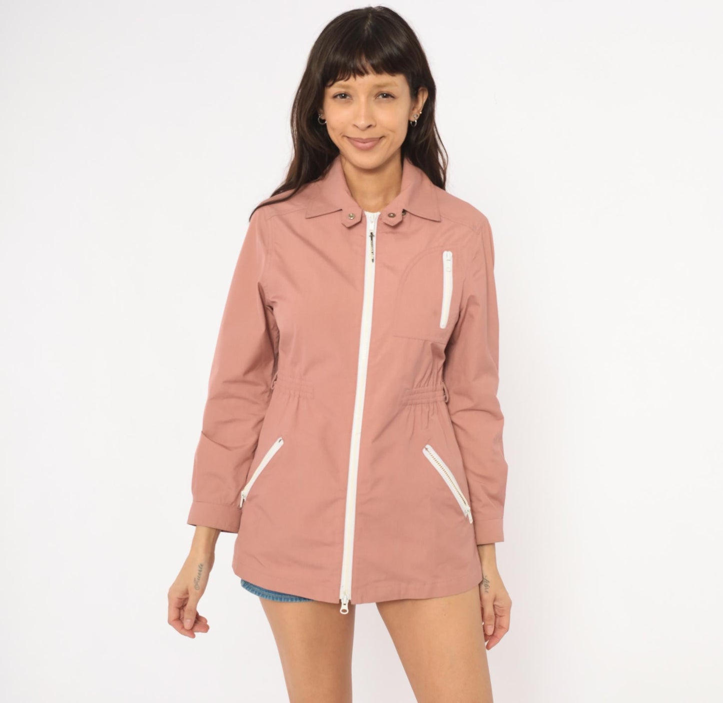 80s London Fog Dusty Rose Cotton Anorak Jacket White Collar XS