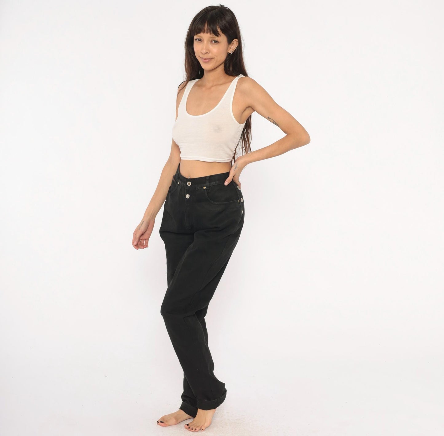 90s Lawman Western Black Denim High Waist Straight Leg Mom Jean Small