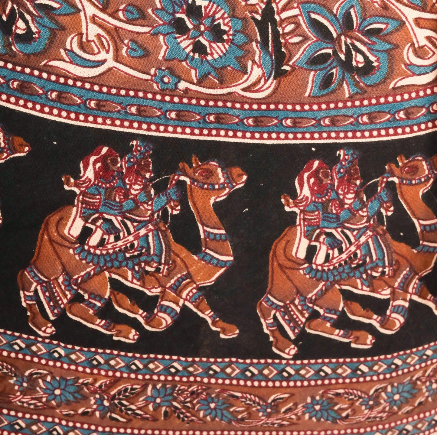 90s Indian Block Print Cotton Wrap Skirt Elephant Peacock Tan Black Teal Small-Large