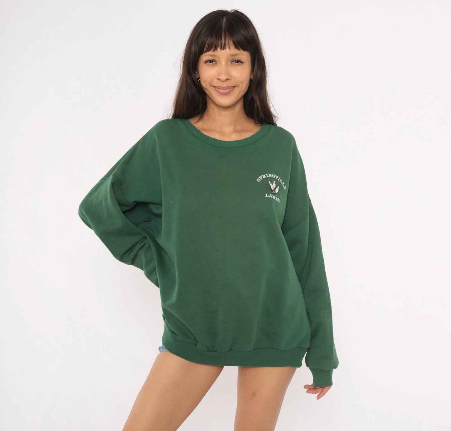 90s Springville Lanes Bowling Sweatshirt Forest Green Embroidered Hanes Plus Size XXL