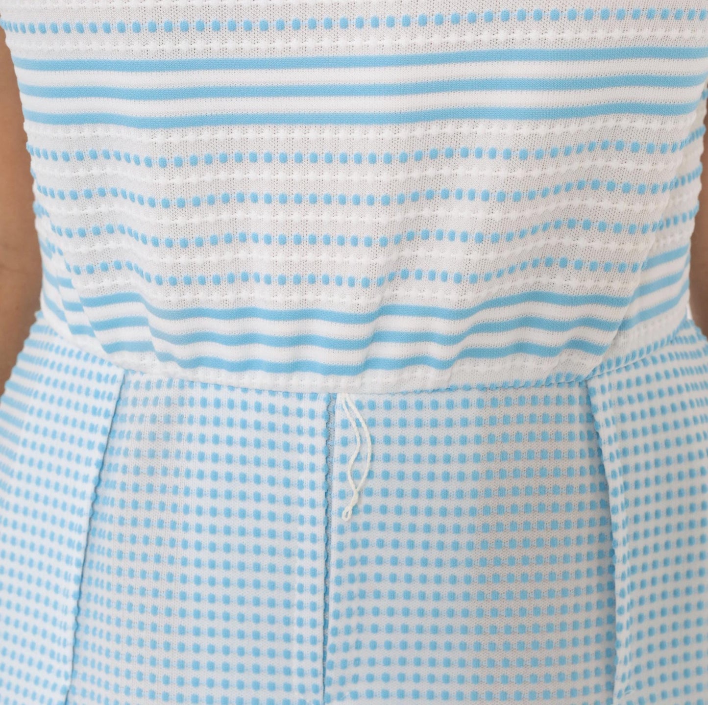 70s Vicky Vaughn Gingham Stripe Dress Sky Blue White Peter Pan Collar Medium