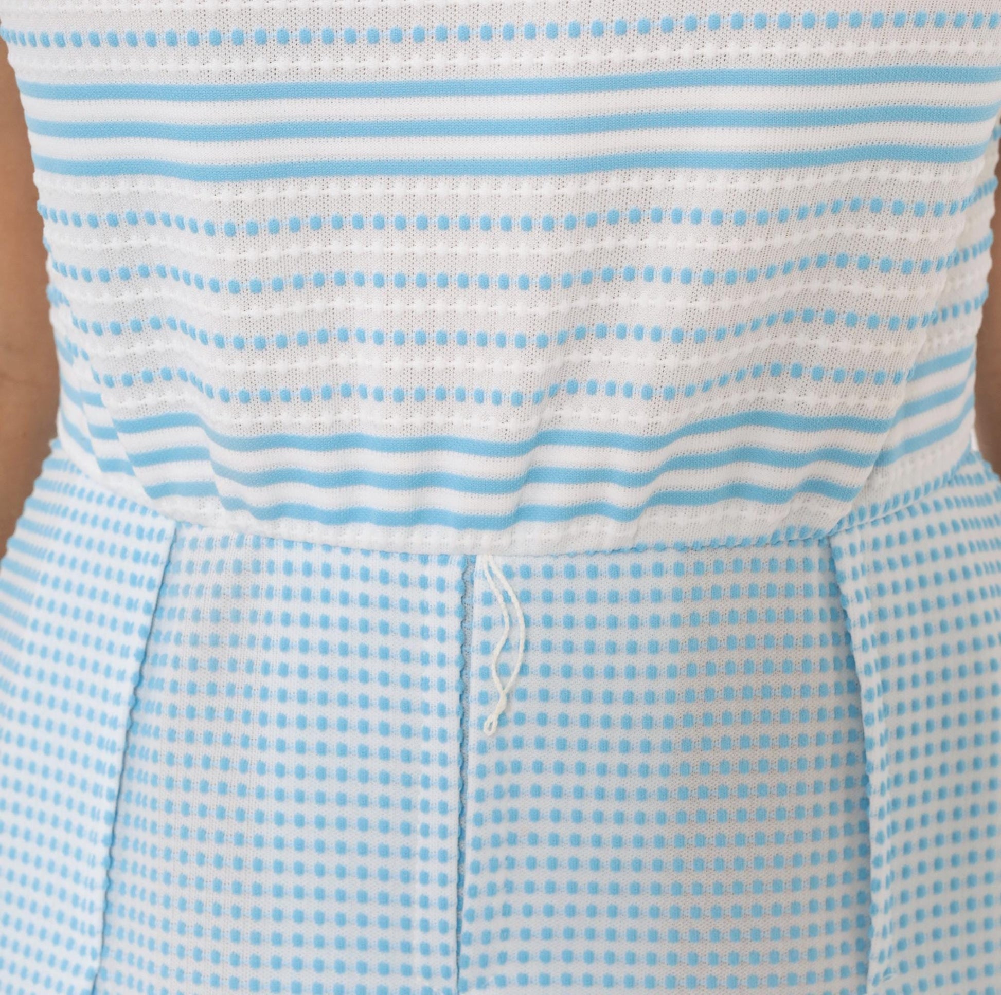 70s Vicky Vaughn Gingham Stripe Dress Sky Blue White Peter Pan Collar Medium
