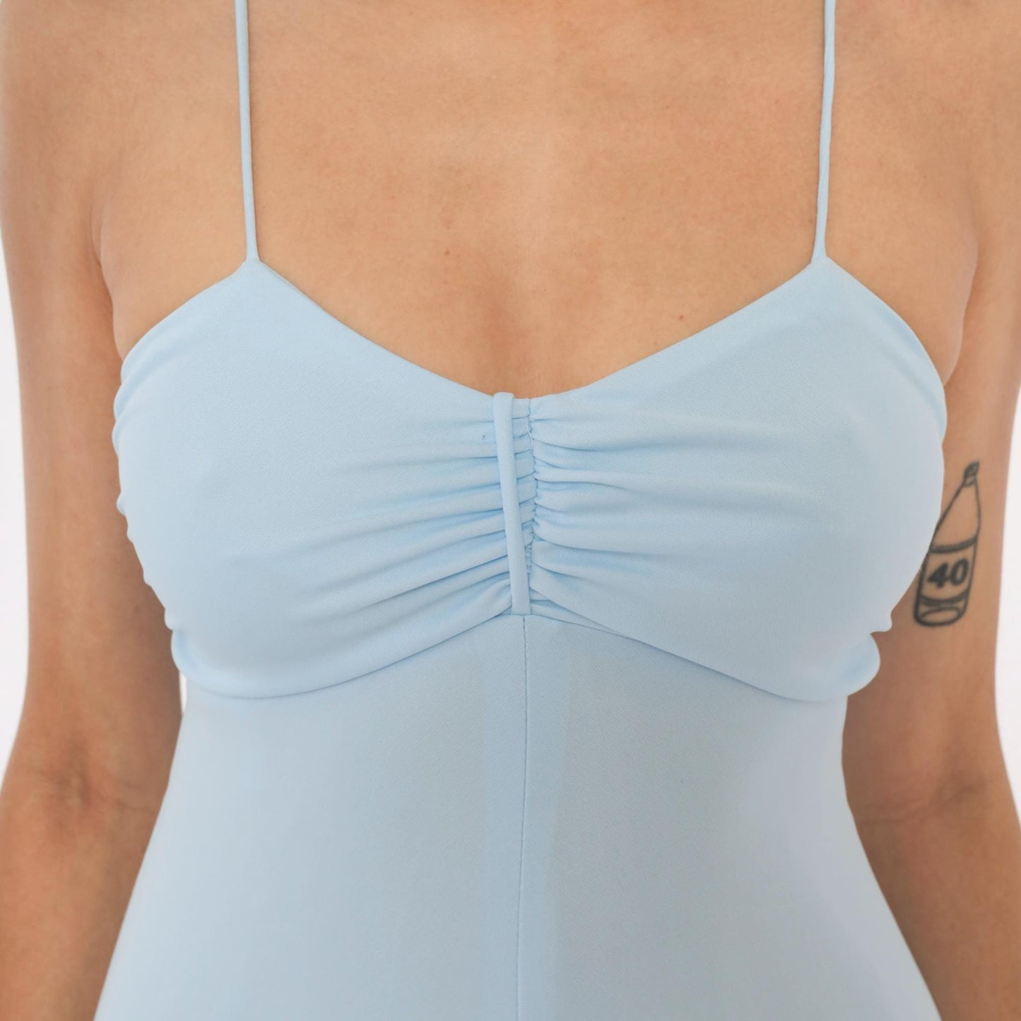 70s Baby Blue Maxi Dress Spaghetti Strap Sweetheart Neckline Empire Waist Extra Small XS