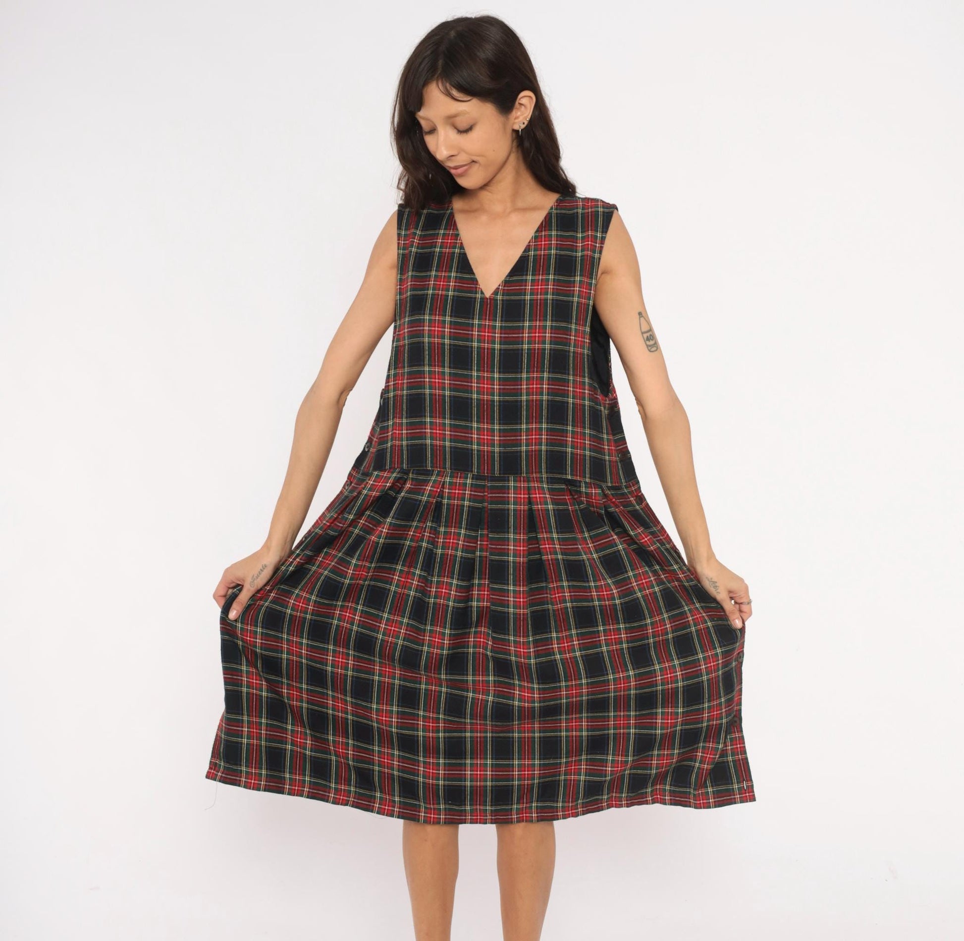90s Baxter & Wells Plaid Jumper Dress Navy Red Green Tartan Large L