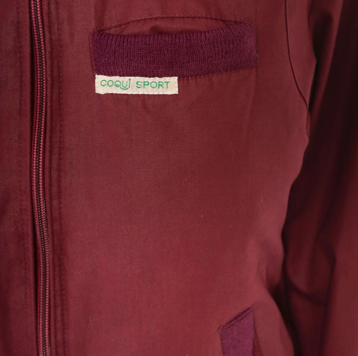 80s Coqui Sport Burgundy Bomber Jacket Ribbed Knit Epaulette Extra Small XS