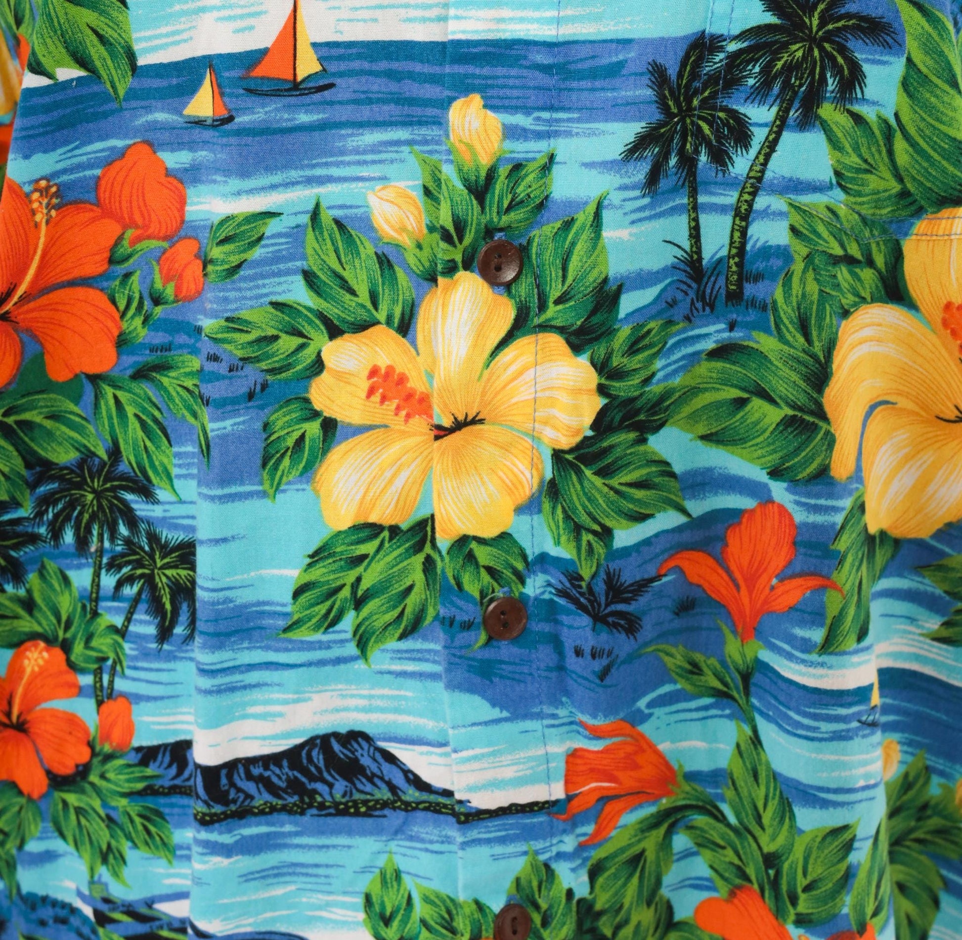 2000s Squish Wear Hawaiian Camp Collar Shirt Tropical Hibiscus Cotton Large L